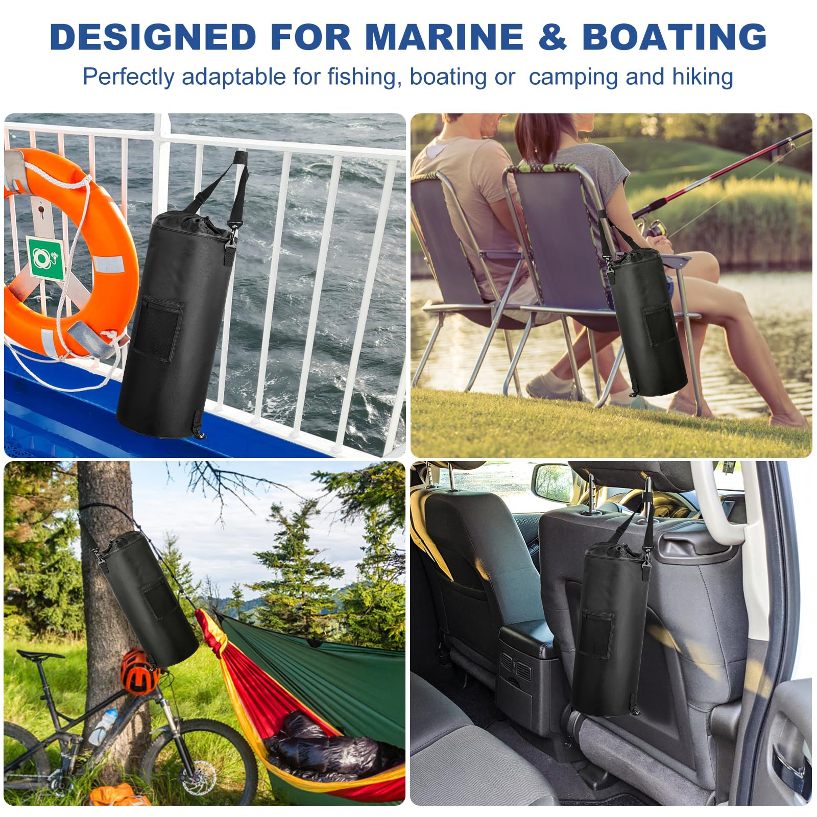 13 Gallon Waterproof Boat Trash Can with 6 Clips & Storage Pocket - Reusable Marine Garbage Holder for Pontoon Boats, Fishing, Sandbar & Camping - Fast Cleaning Boat Accessories for Outdoor Adventures