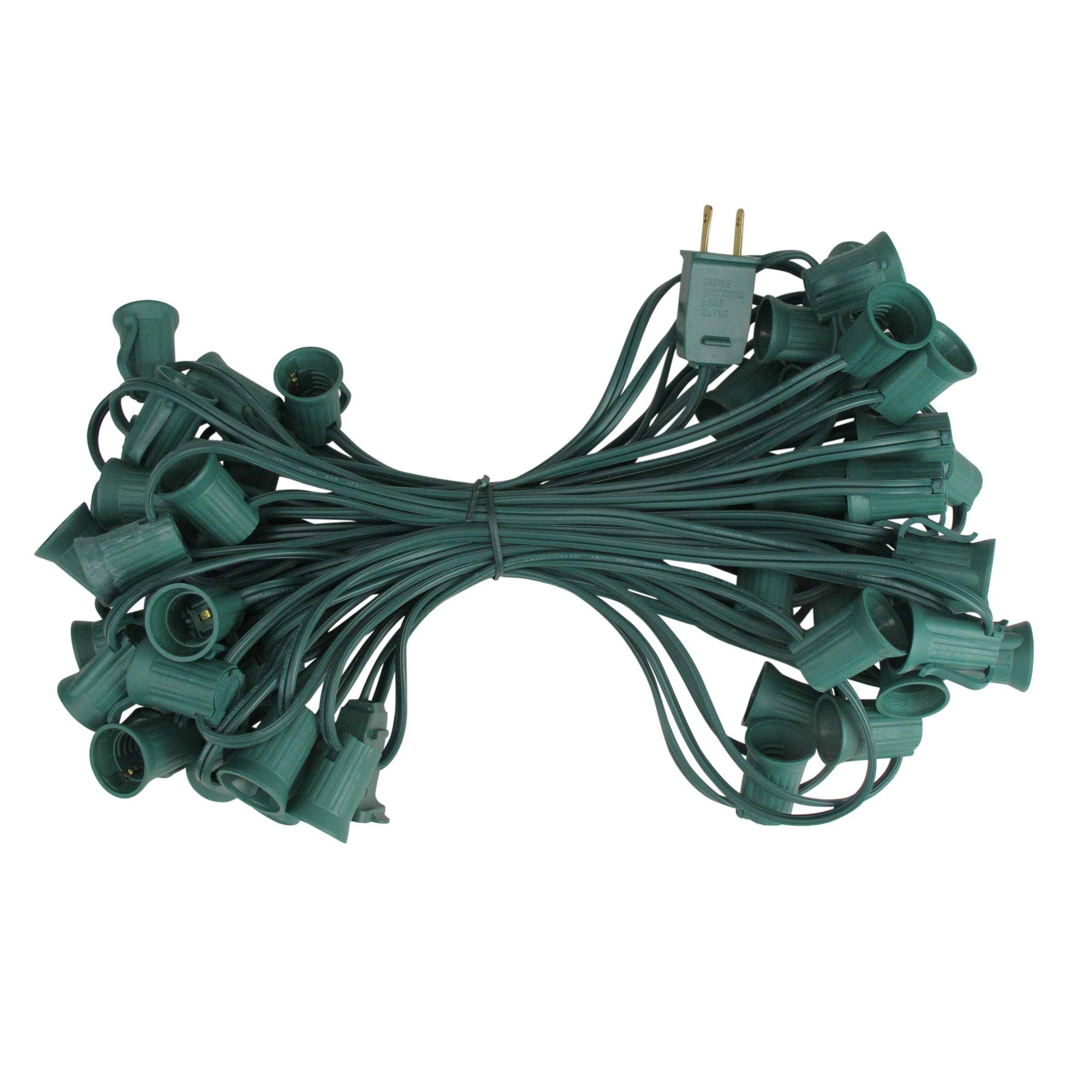 50' Green Commercial C9 Christmas Light Socket Set - Outdoor Holiday Decorations for Roofline, Trees, and Yard Displays