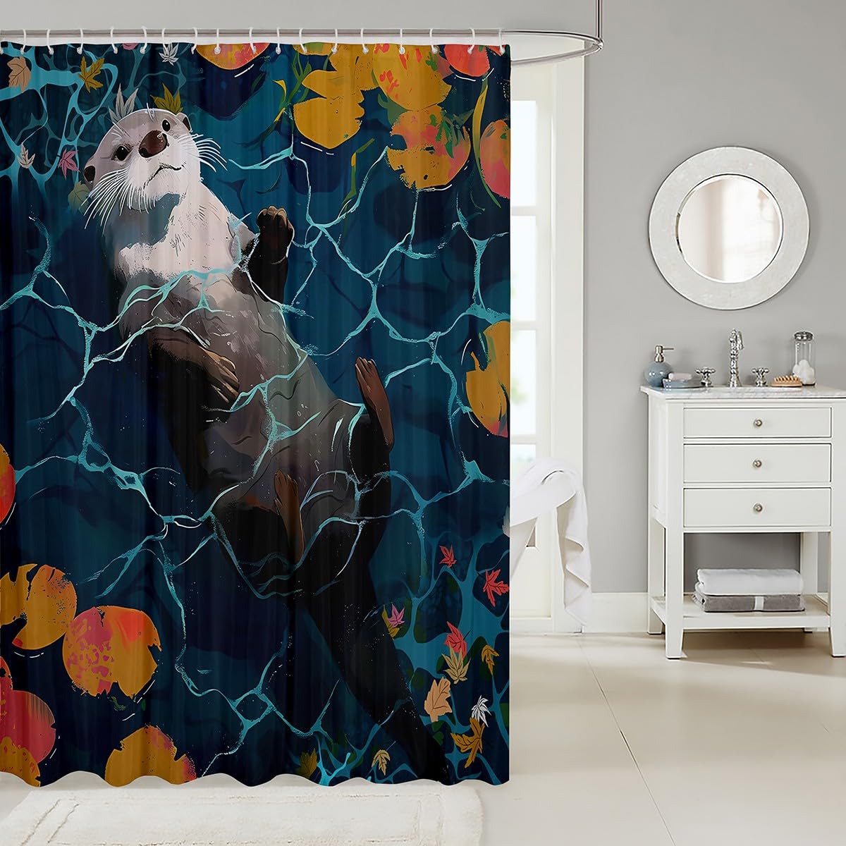 Cute Cartoon Otter Shower Curtain 72x72 - Waterproof Bathroom Decor for Kids