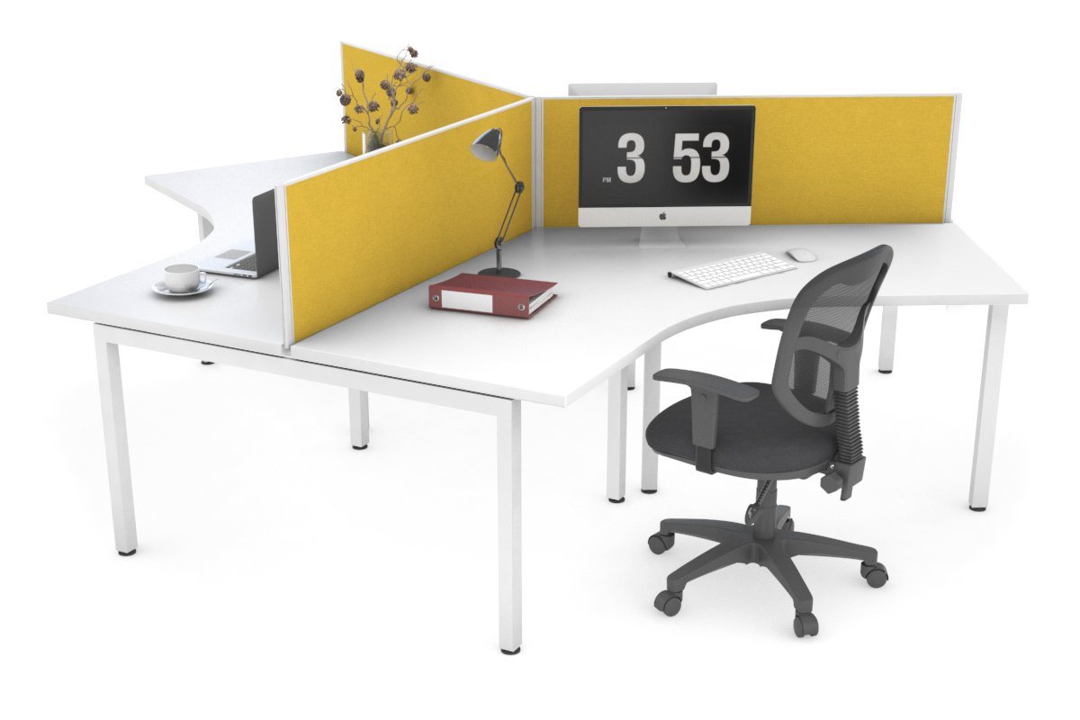 Quadro Square Legs 3-Person 120° Office Workstation - Modular Desk System for Collaborative Workspaces & Team Projects