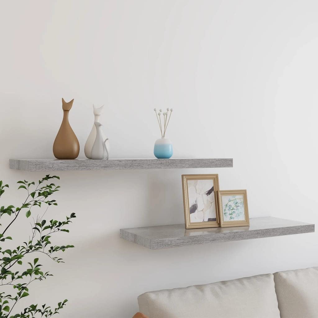 SOONHUA Floating Wall Shelves Set of 2 - Modern Concrete Gray MDF Wall Mounted Shelves 31.5