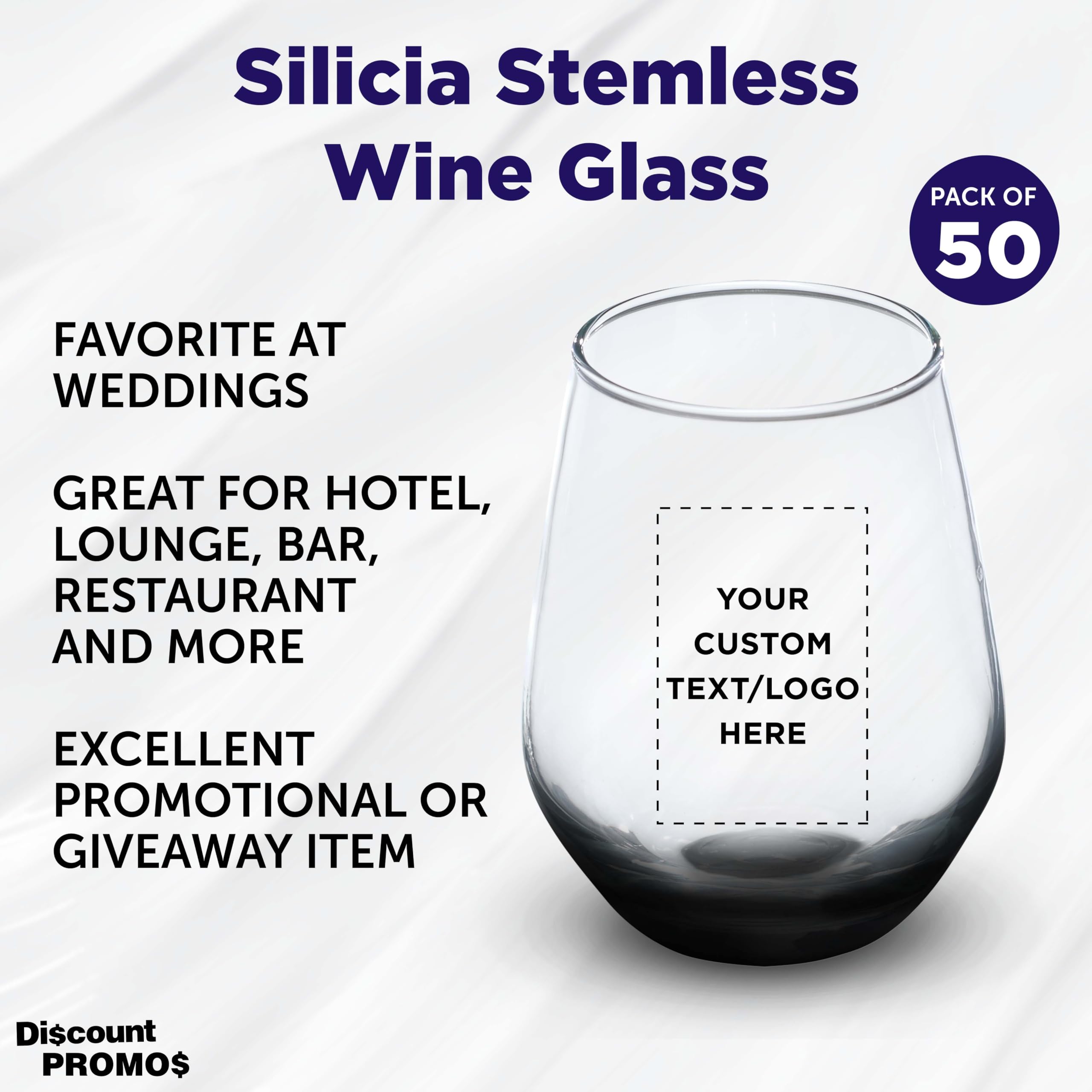 Custom Silica Stemless Wine Glasses 12 oz (Set of 50) - Personalized Bulk Pack for Restaurants & Bars - Durable Glassware for Red Wine, White Wine & Cocktails - Perfect for Weddings, Parties & Corporate Events - Black