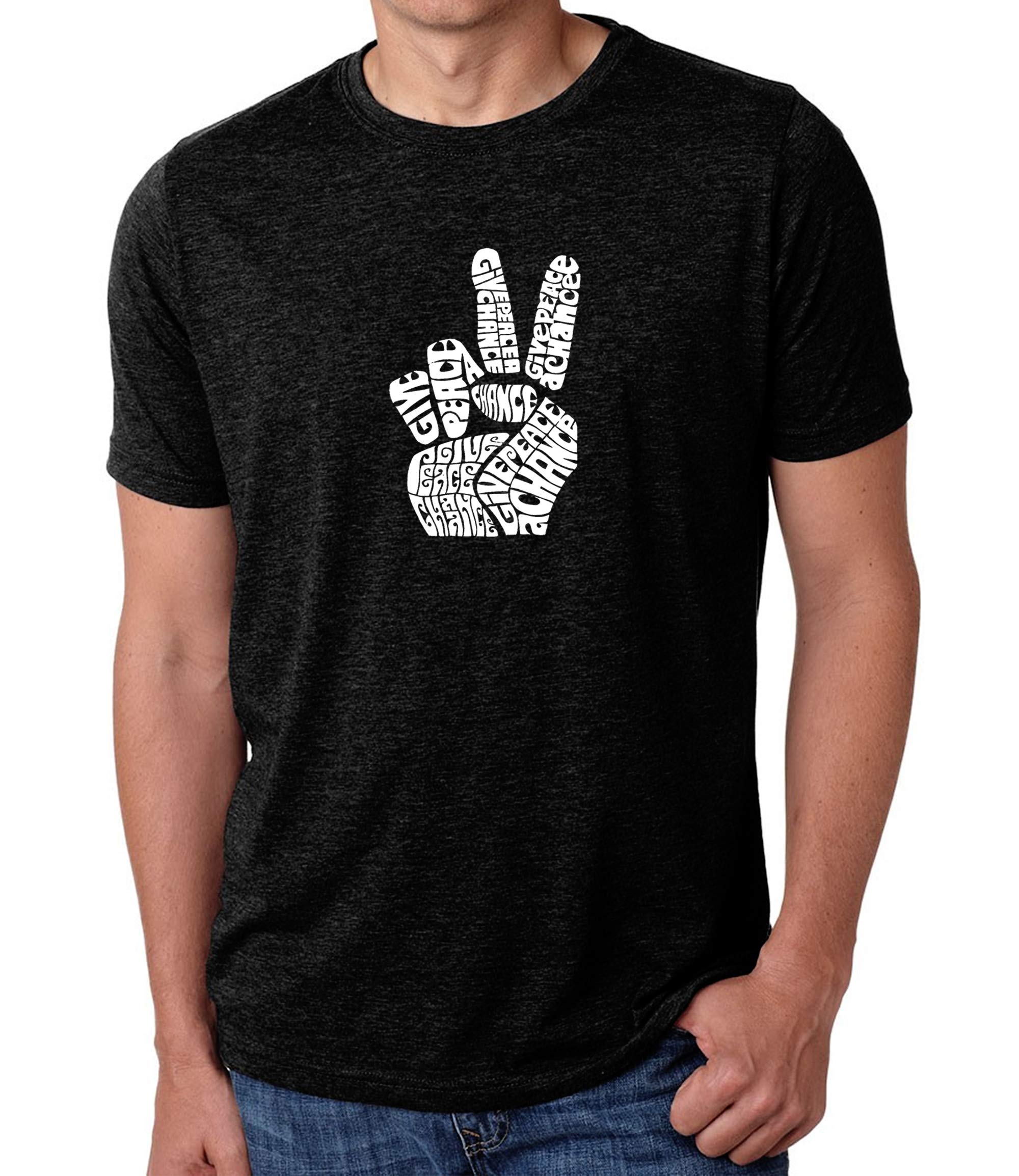 LA POP ART Men's Premium Blend Word Art T-Shirt - Peace Fingers Graphic Tee | Soft Cotton Comfort Fit Casual Shirt | Perfect for Streetwear, Concerts & Everyday Outfits