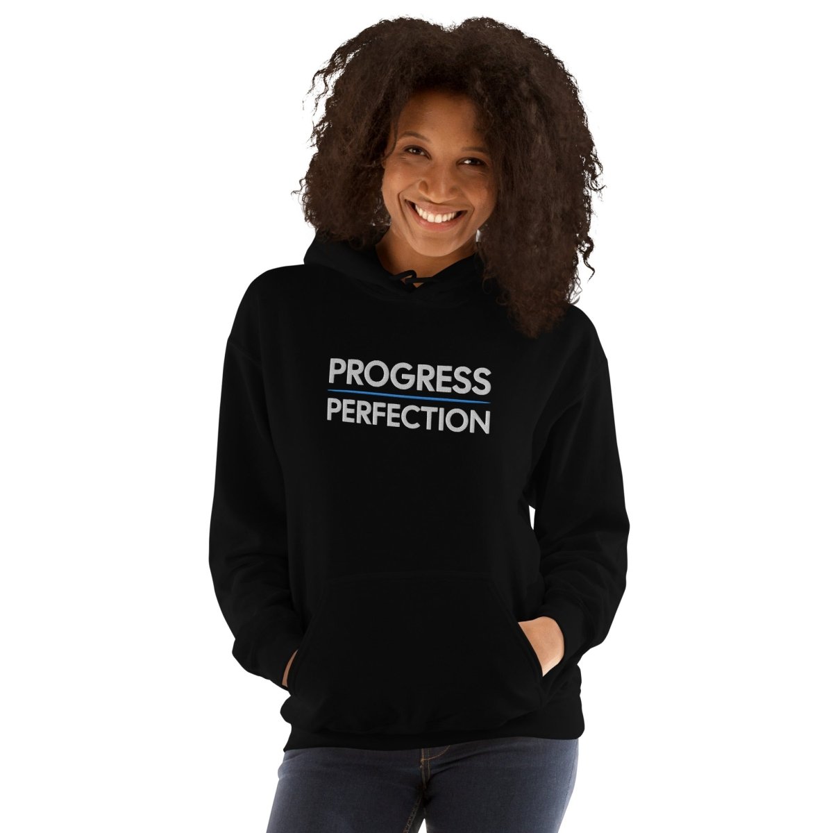Progress Over Perfection Embroidered Unisex Hoodie - Soft Cotton Pullover Sweatshirt for Men & Women | Perfect for Gym, Casual Wear & Street Style Fashion
