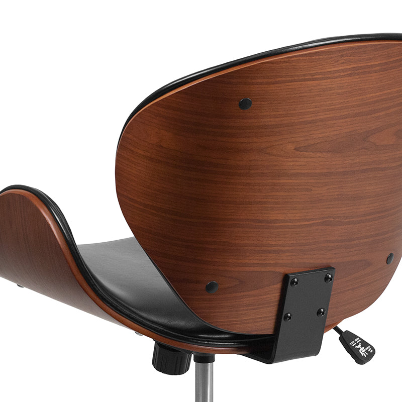 Premium Black LeatherSoft FLASH Tana Mid Back Walnut Wood Conference Office Chair - Ergonomic Executive Desk Chair for Home & Business Workspaces