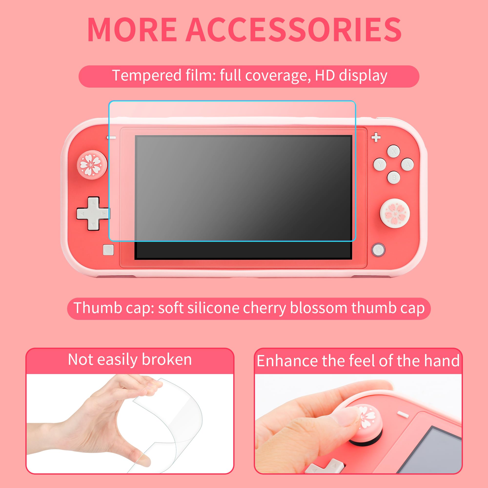 Premium Nintendo Switch Lite Carrying Case with 10 Game Card Slots - Protective Travel Bag Includes TPU Skin, Screen Protector, Adjustable Shoulder Strap, Wrist Strap & 2 Sakura Thumb Grips - Perfect for Gaming On-The-Go, Travel Protection & Switch Lite Accessories Storage
