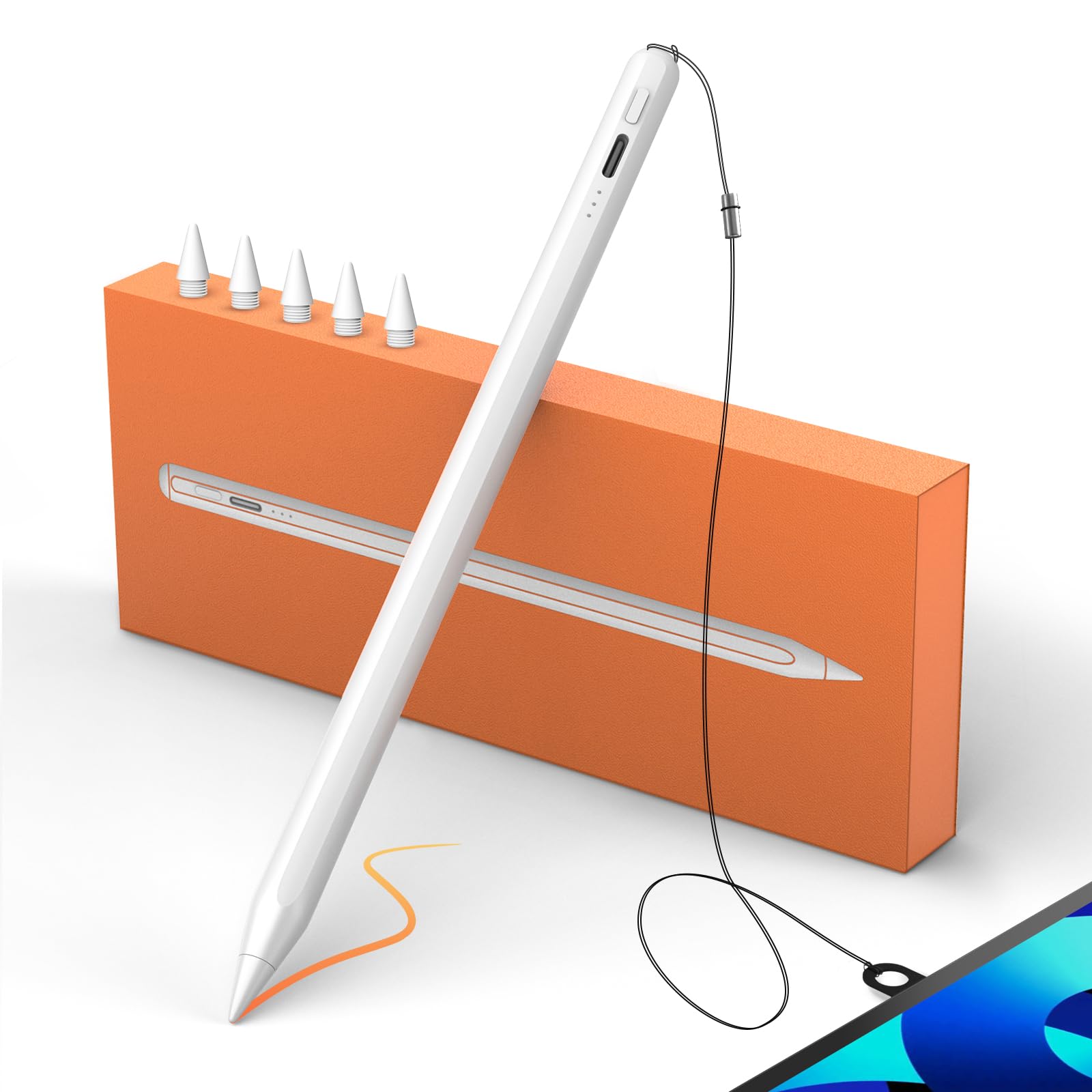 MEKO Stylus Pen for iPad (6/7/8/9/10, Mini 5/6, Air 3/4/5, Pro 11/12.9) - Fast Charging, Palm Rejection, Anti-Loss Lanyard - Perfect for Drawing, Note Taking & Digital Art