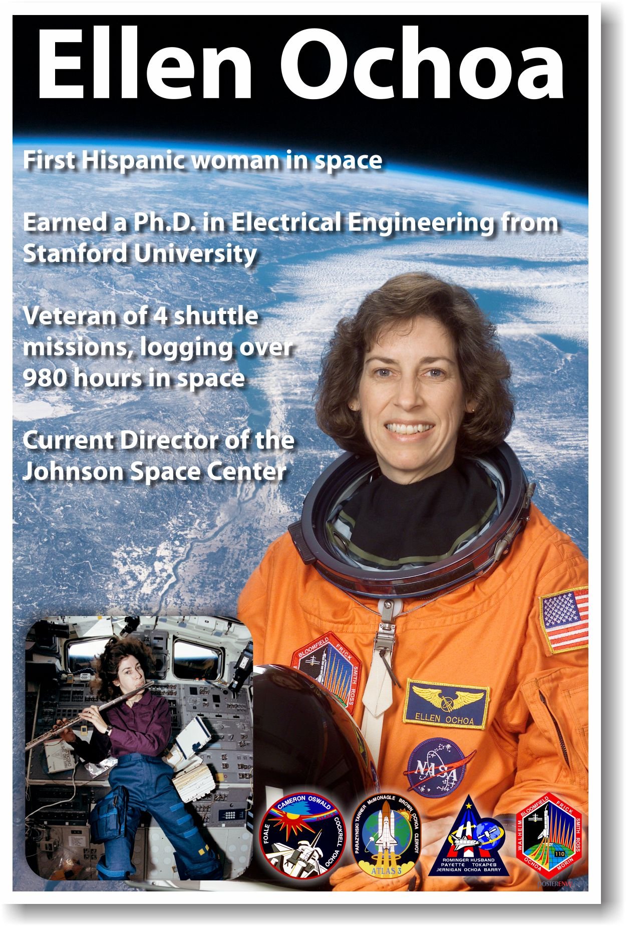 Ellen Ochoa - First Hispanic Woman in Space - NEW NASA Astronaut Poster - Perfect for Classroom Decor, Space Enthusiasts & Hispanic Heritage Month Celebrations