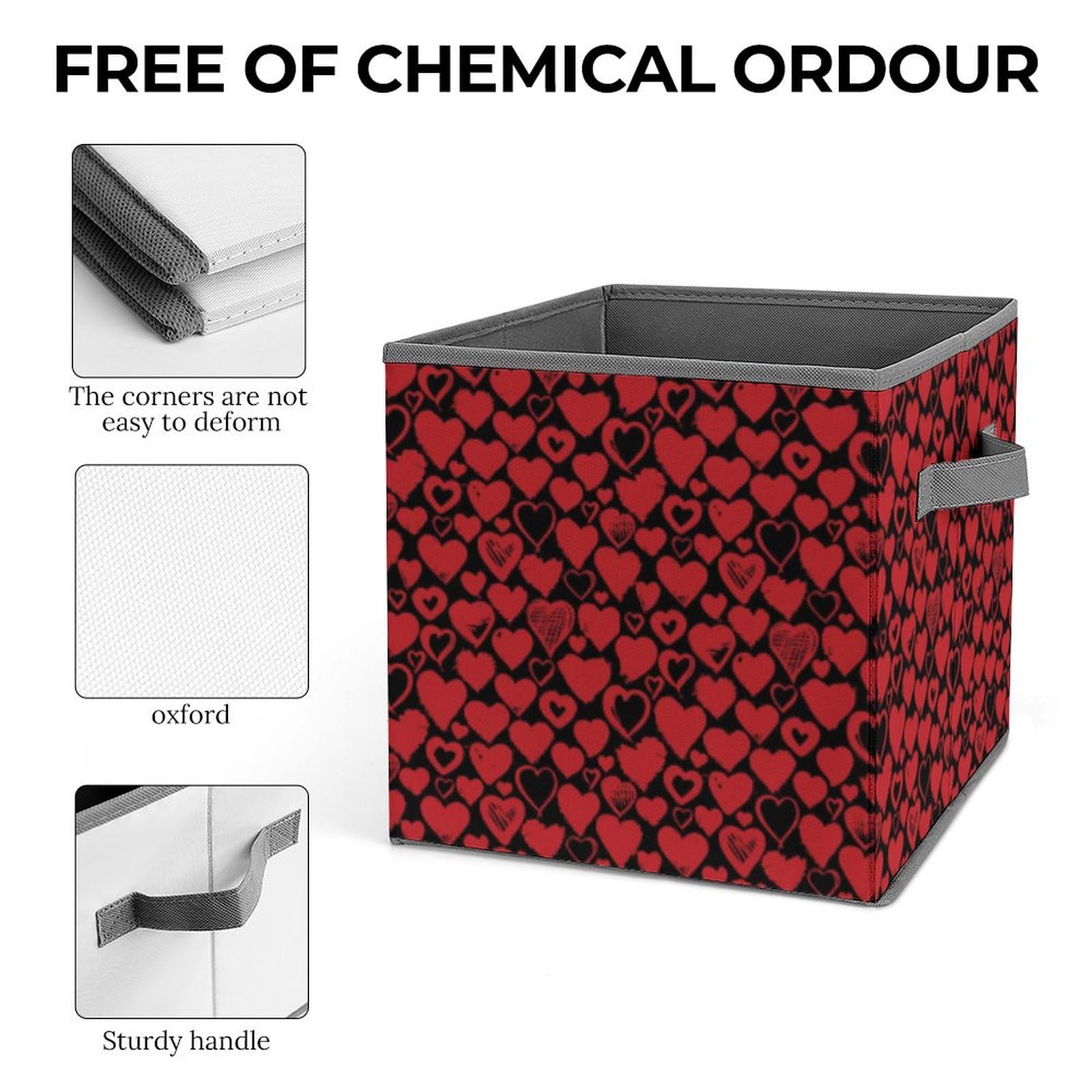 Valentine's Day Love & Hearts Foldable Storage Bins 4-Pack - Personalized Collapsible Cube Baskets with Handles (10.6 Inch) for Nursery, Closet, Shelves - Perfect for Organizing Clothes, Toys, Books & Home Decor