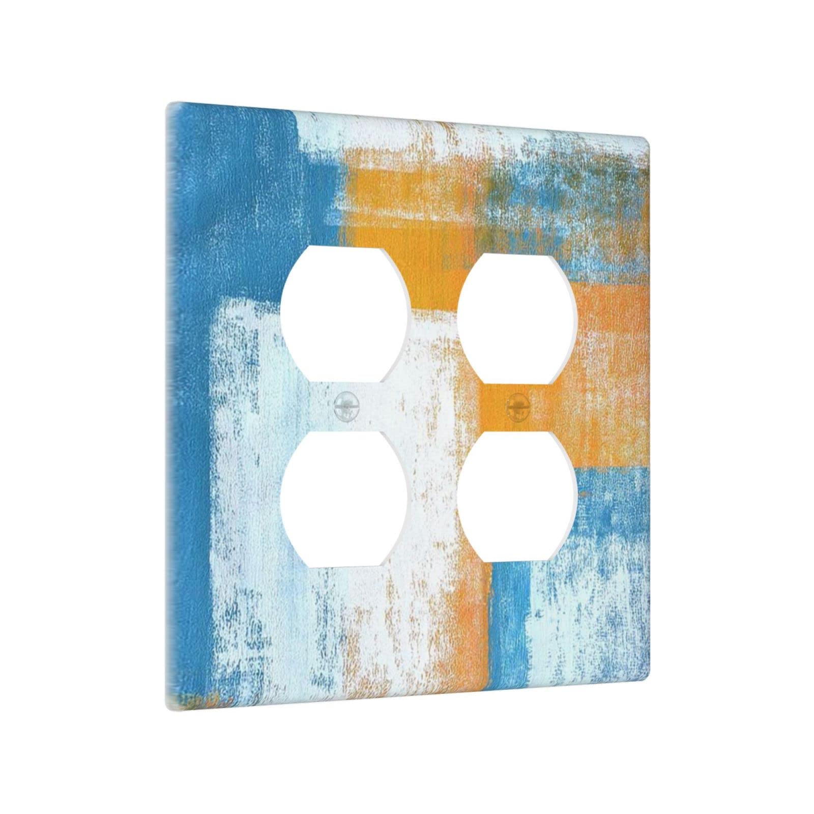 Abstract Orange Blue White Wall Plate - Decorative 2 Gang Double Duplex Outlet Cover - Funny Light Switch Electrical Faceplate 4.5