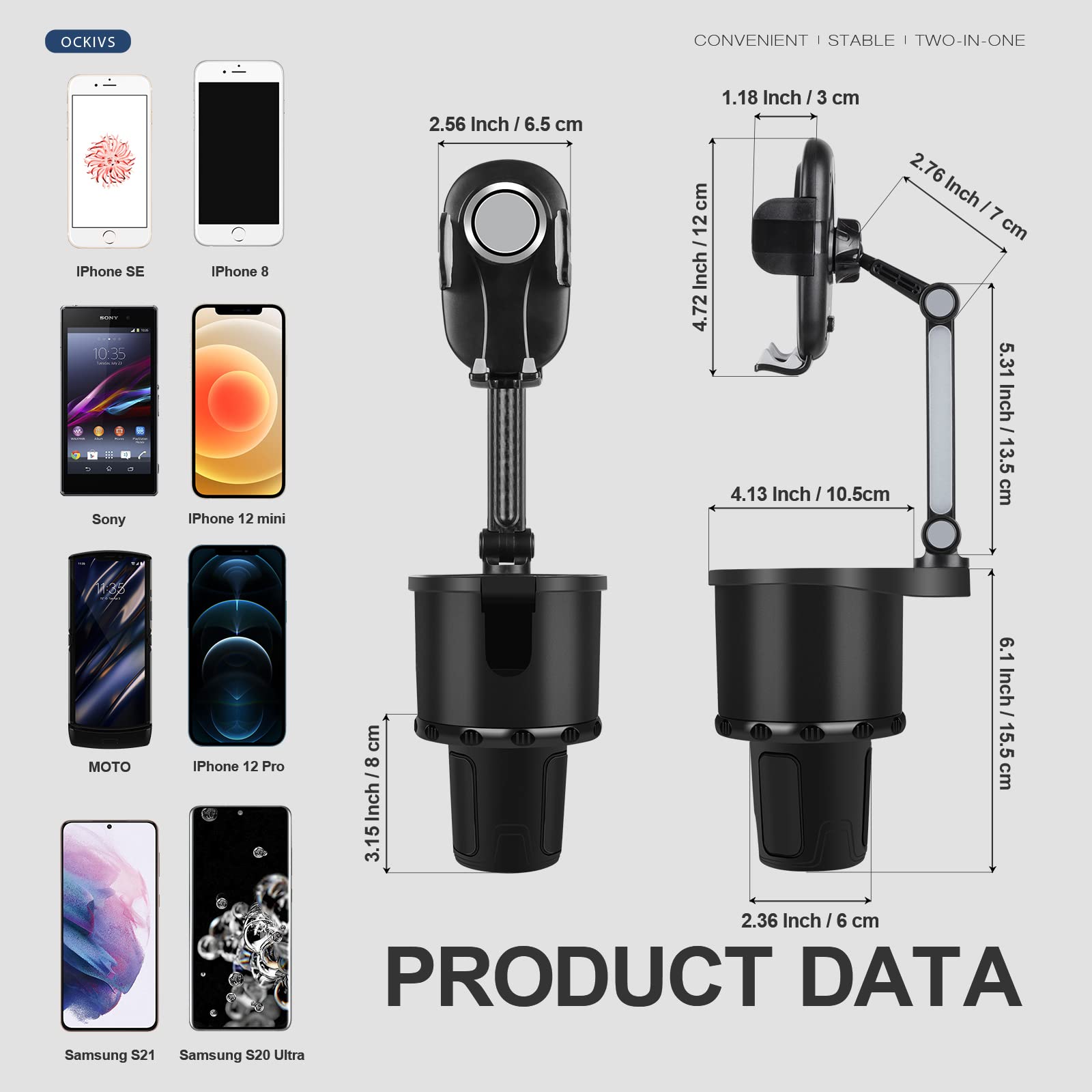Upgraded 2-in-1 360° Rotating Universal Car Cup Holder Phone Mount - Adjustable Long Neck Base Compatible with All 4-7 Inch Smartphones (Black) | Perfect for Hands-Free Navigation, Road Trips & Daily Commuting