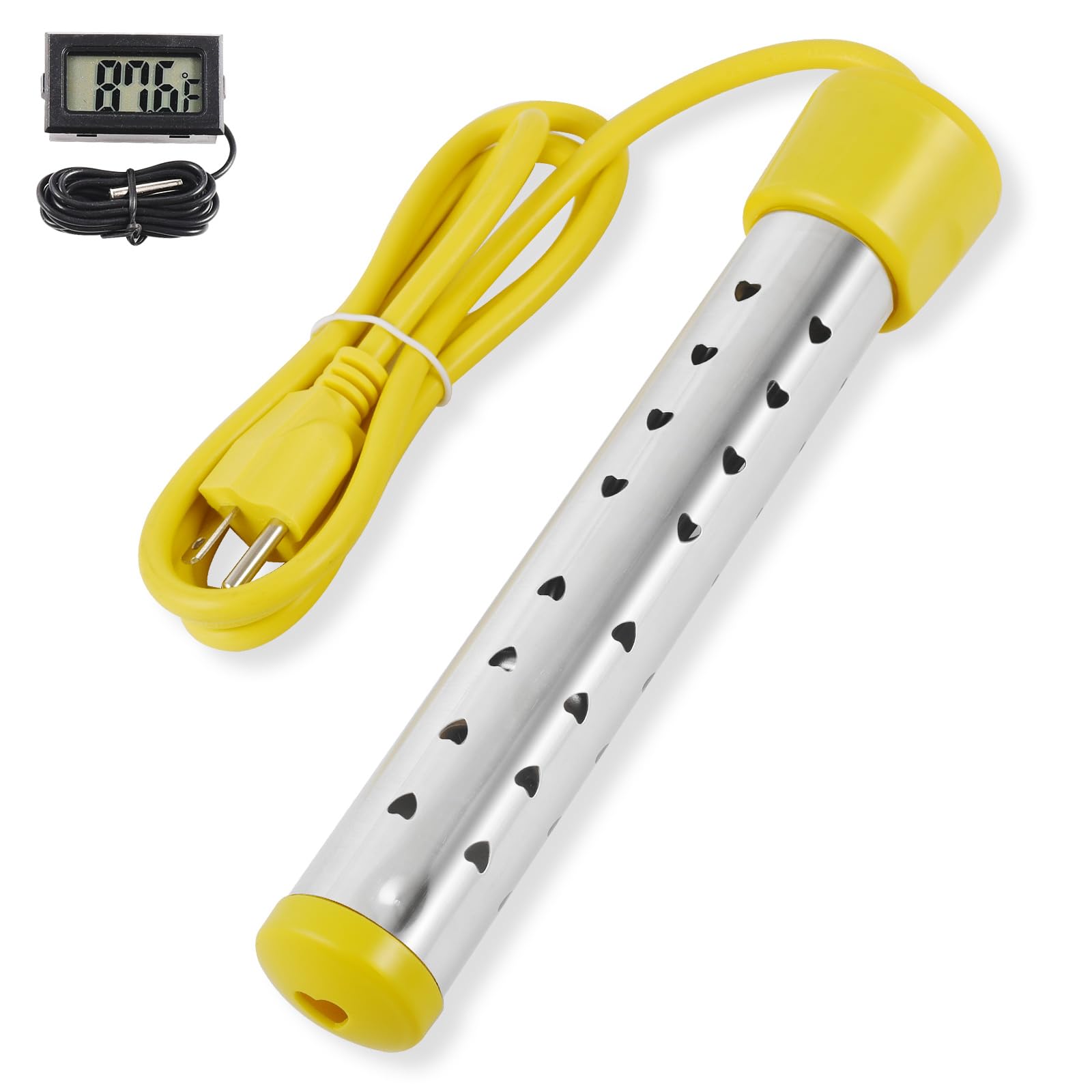 1500W Portable Immersion Water Heater with Digital LCD Thermometer & Stainless Steel Guard - Anti-Scalding Submersible Heater for Inflatable Pools, Bathtubs, Hot Tubs & Camping - Fast Water Heating Solution for Home, Travel & Outdoor Use