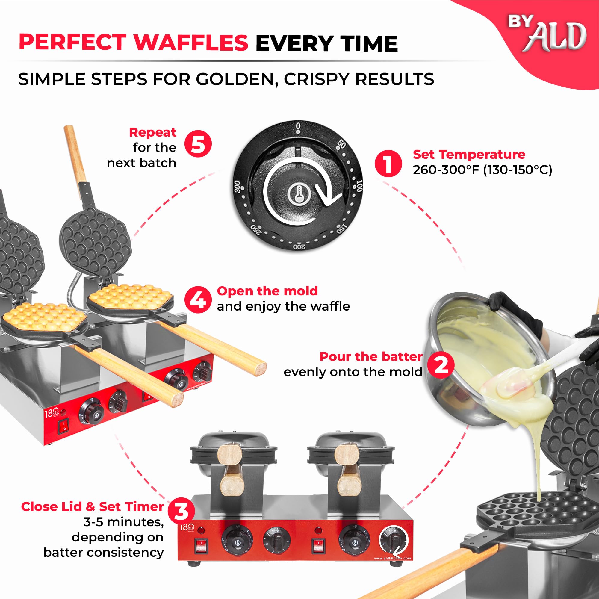 ALDKitchen Bubble Waffle Maker Machine - Nonstick Electric Egg Waffle Iron with 110V for Home & Commercial Use | Perfect for Breakfast, Desserts, and Party Snacks