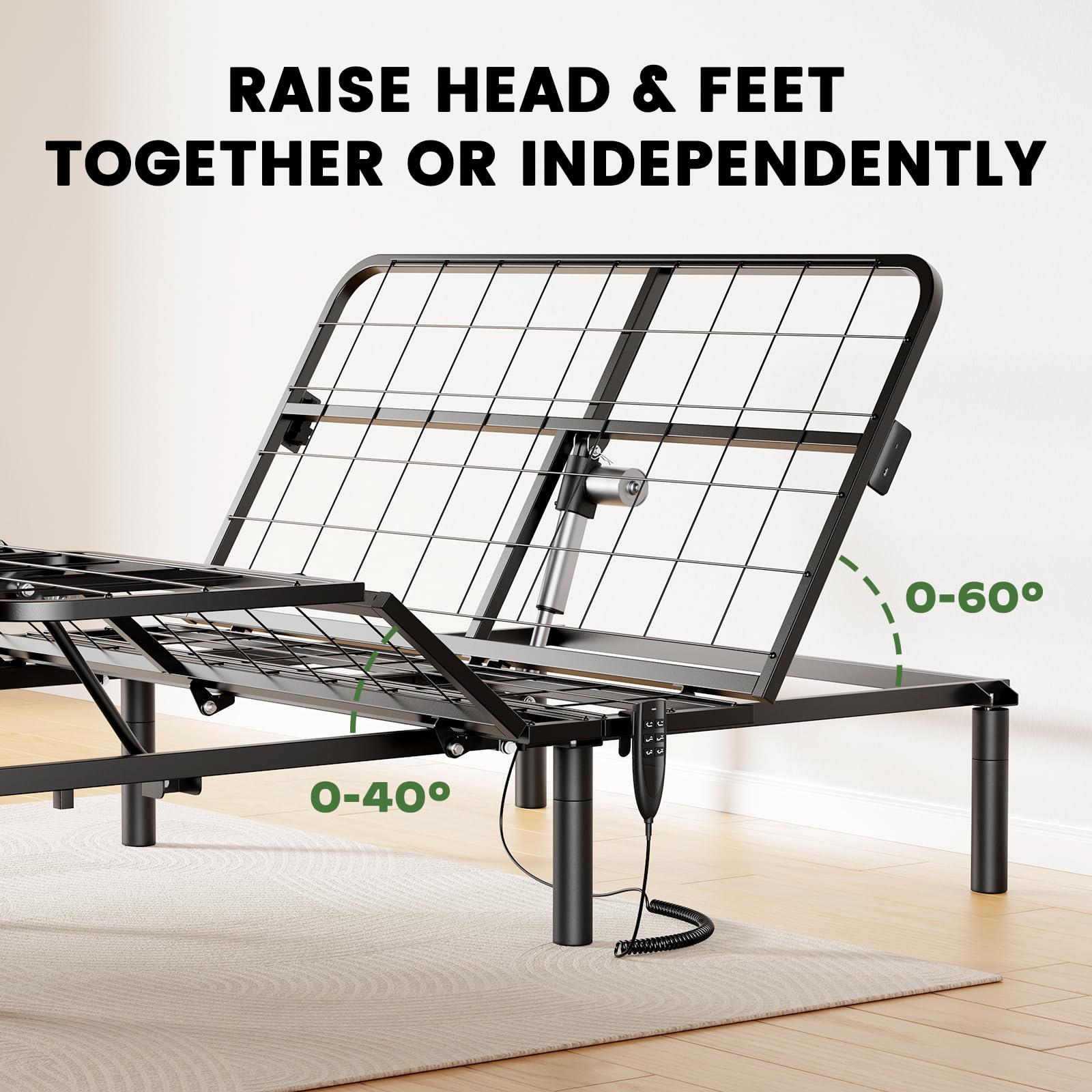 Marsail Queen Adjustable Bed Base Frame - 4 Height Settings, Dual USB Charging Ports, Easy 5-Min Assembly | Perfect for Lounging, Reading, Snoring Relief & Acid Reflux | Home Bedroom Upgrade for Comfort & Health