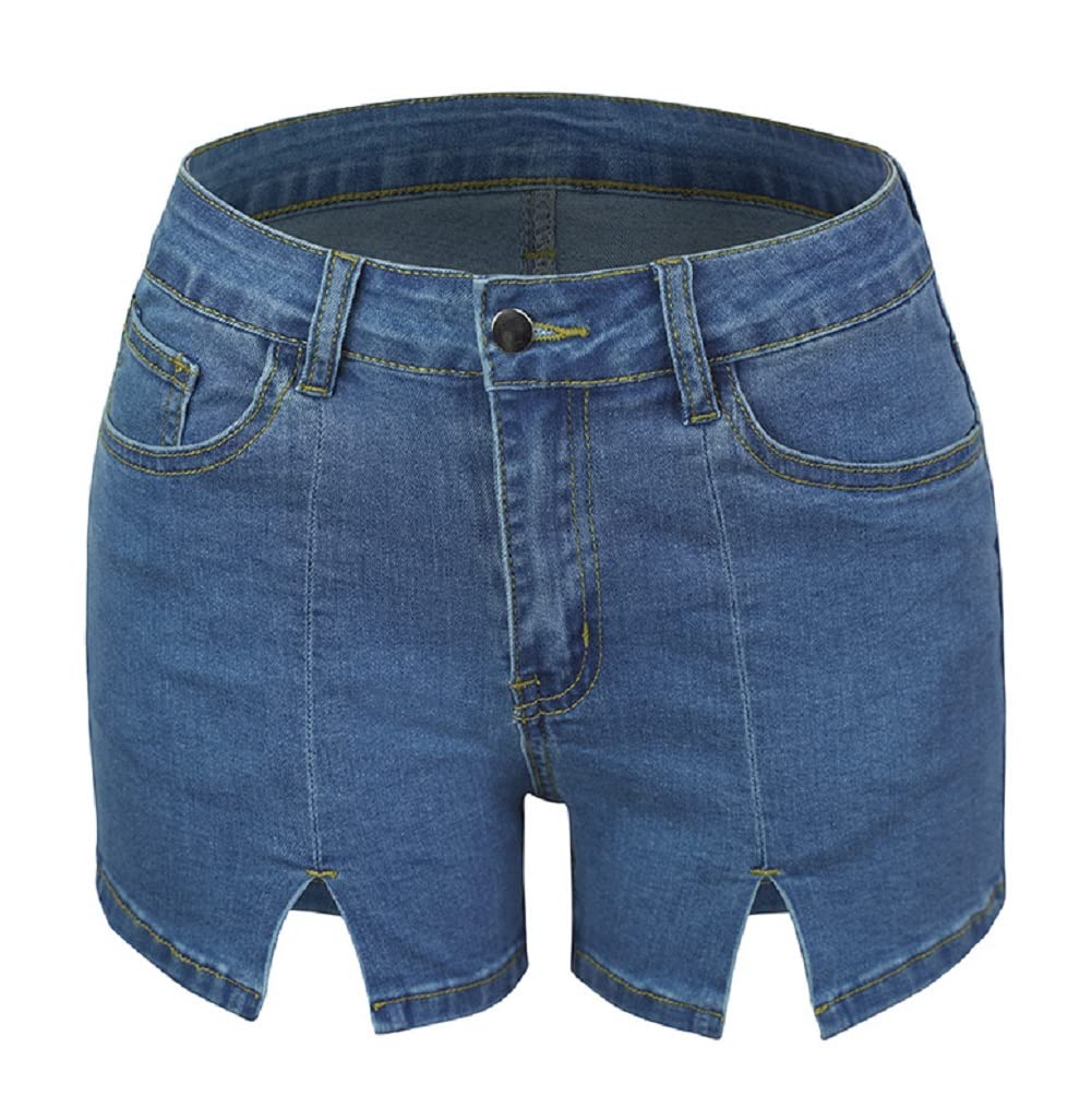 CHARTOU Women's High Waist Stretch Denim Shorts - Slim Fit Mini Jean Shorts with Front Slit | Perfect for Summer, Beach, and Casual Outfits