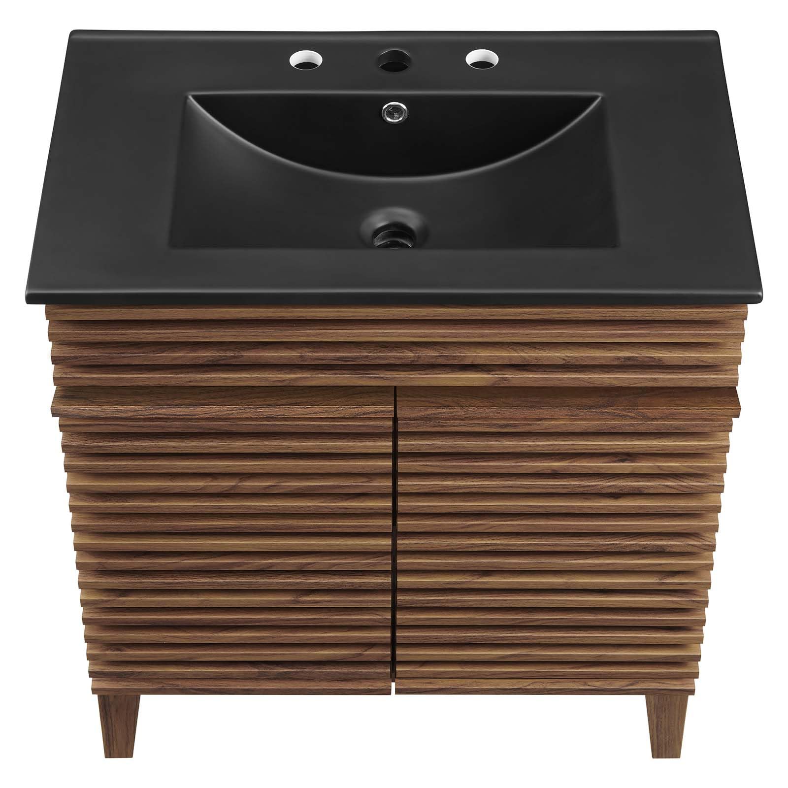 Modway 30 Inch Walnut Black Vanity with Sink - Modern Bathroom Floor Cabinet for Small Spaces, Perfect for Apartments & Powder Rooms