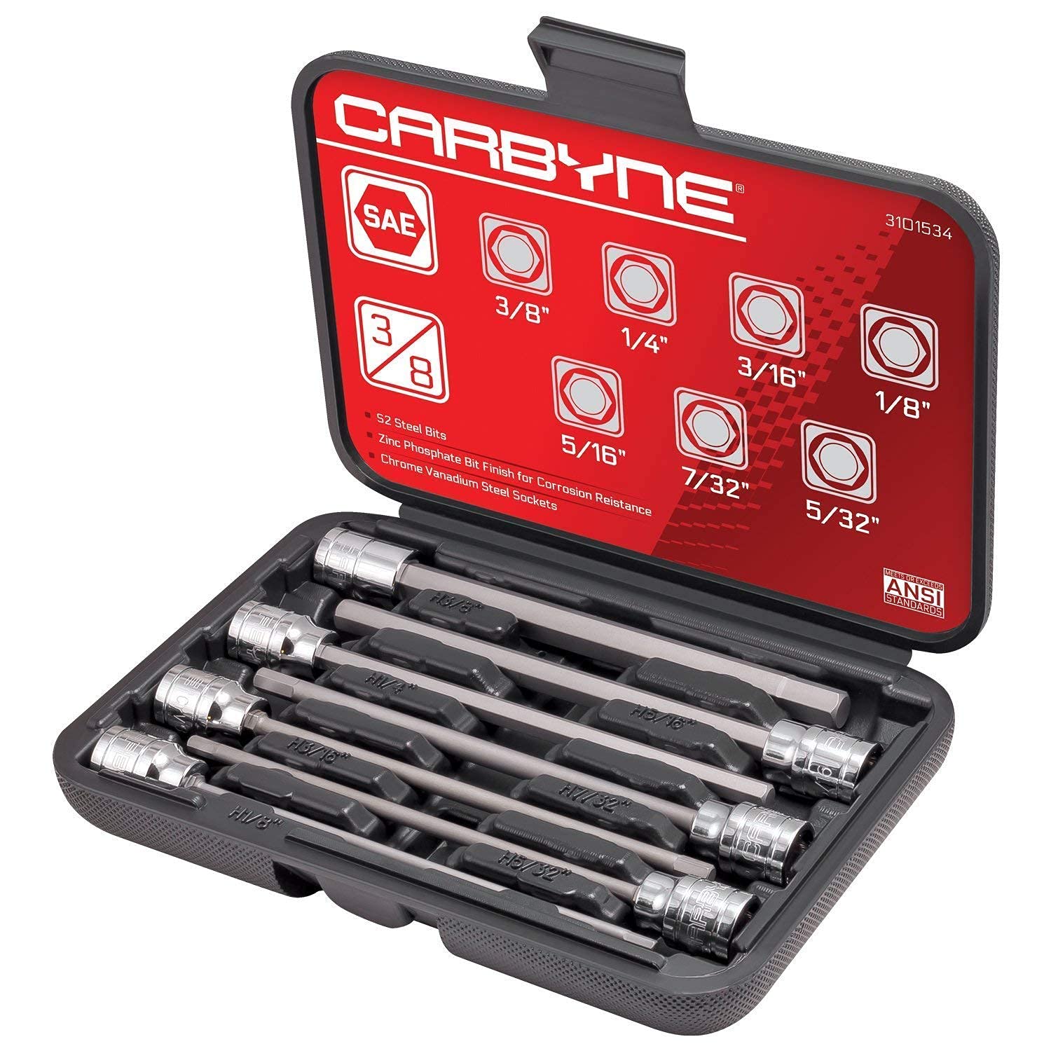 CARBYNE 47-Piece Hex Bit Socket Set - 33 Master + 7 Extra Long Metric & 7 Extra Long SAE - Professional Grade Tool Kit for Automotive Repair & DIY Projects