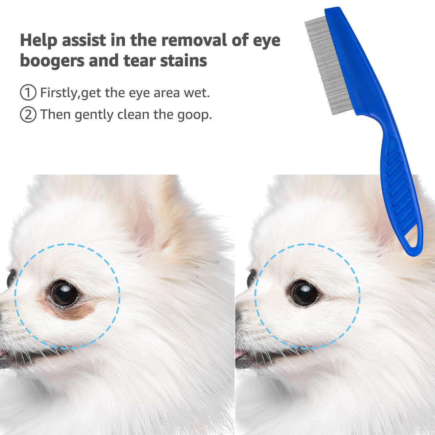 **Durable Metal Flea Comb for Cats & Dogs - 3 Piece Pet Grooming Set with Storage Pouch (Blue) | Removes Lice, Tangles, Dandruff & Tear Stains | Perfect for Daily Grooming & Detangling**