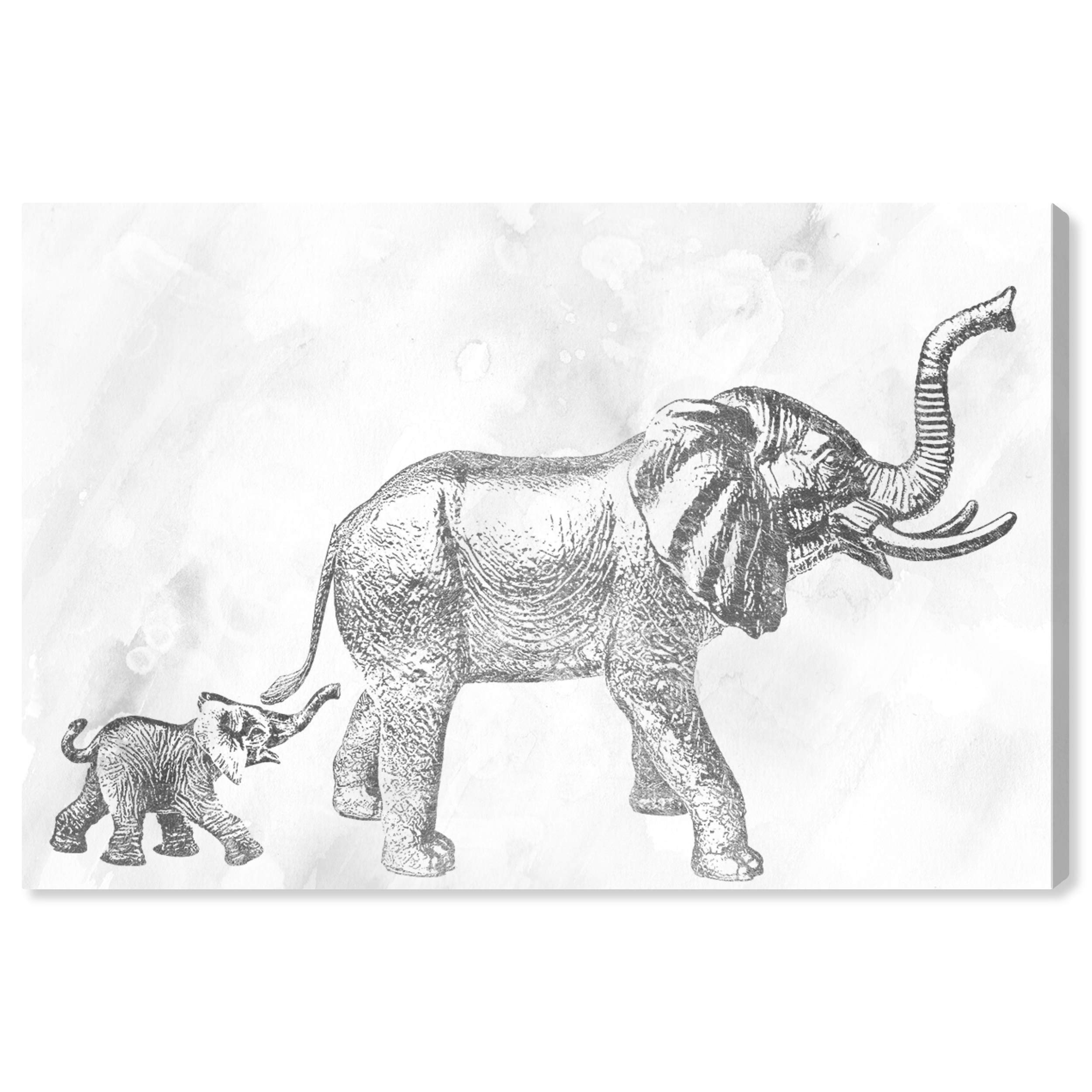 Oliver Gal Artist Co. Elephant Mom and Baby Canvas Wall Art Print - 30x20 Inches, Gray & White, Modern Home Decor for Nursery, Living Room, Bedroom