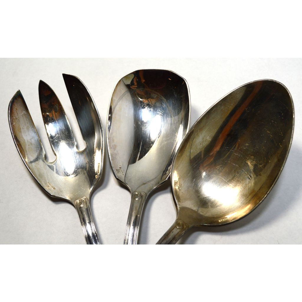 Vintage ERCUIS Silver Plated Flatware Set of 3 Salad/Serving Spoons with Wave Pattern - Perfect for Fine Dining, Wedding Gifts & Antique Collectors