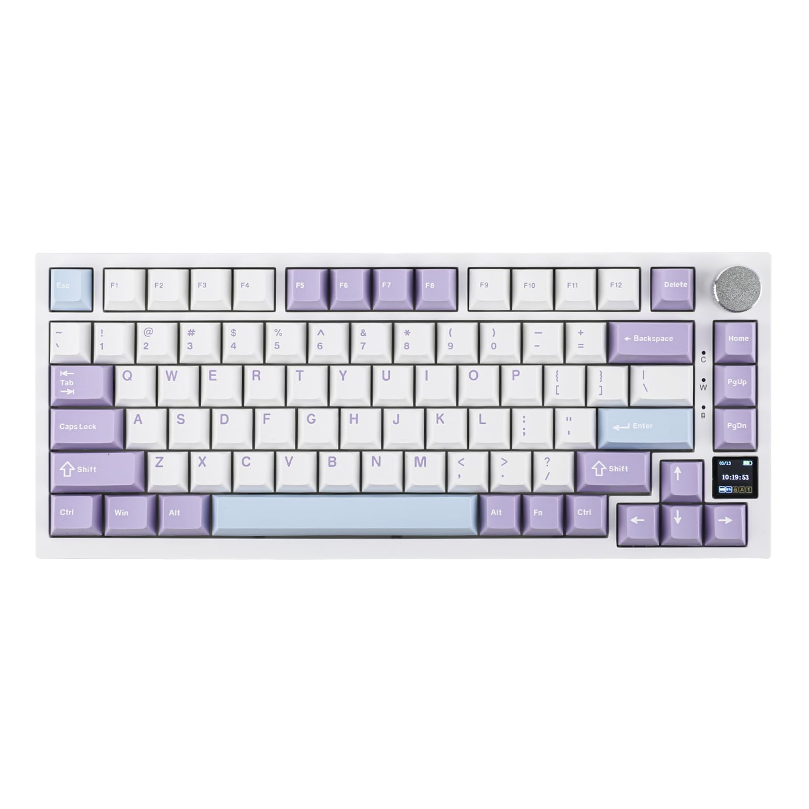 EPOMAKER Ajazz AK820 Pro 75% Gasket-Mounted Wireless Mechanical Keyboard with TFT Screen - Bluetooth 5.1/2.4G/USB-C, RGB Backlit, Sound Dampening Foam (White Purple, Flying Fish Switch) - Perfect for Gaming, Office Work & Typing Enthusiasts