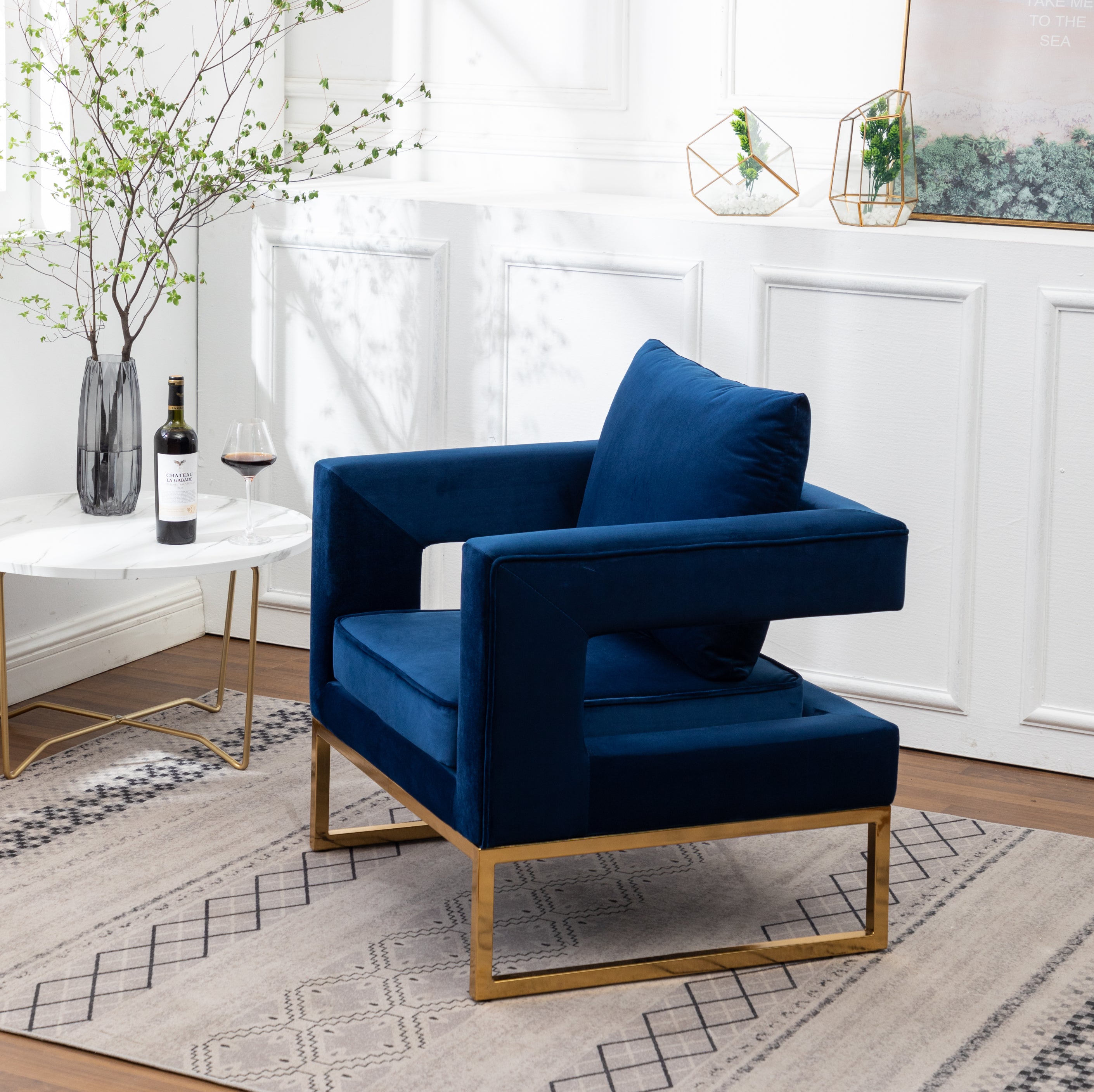 Roundhill Furniture Lenola Modern Upholstered Accent Armchair in Blue - Perfect for Living Room, Bedroom or Office Decor