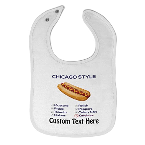 Custom Personalized Baby Bibs & Burp Cloths Set - Funny Chicago Style Hotdog Design - 100% Cotton for Toddlers (Boy & Girl) - Perfect for Feeding, Messy Playtime & Photo Shoots
