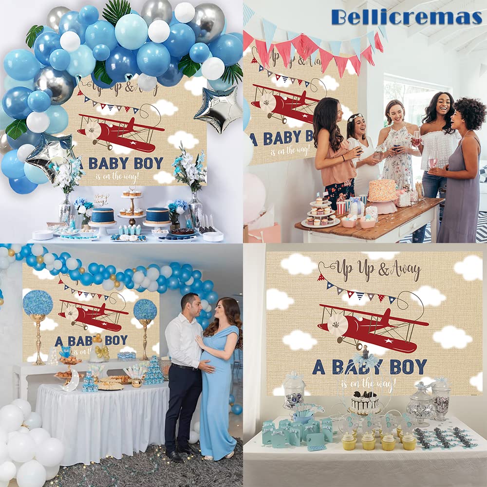 Airplane Baby Shower Backdrop - Up & Away Boy Decor for Adventure Theme Party