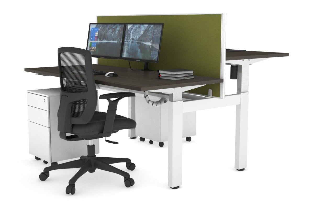 Adjustable Height 2-Person H Bench Workstation - White Frame [1600L x 700W] - Perfect for Office, Home Office & Coworking Spaces
