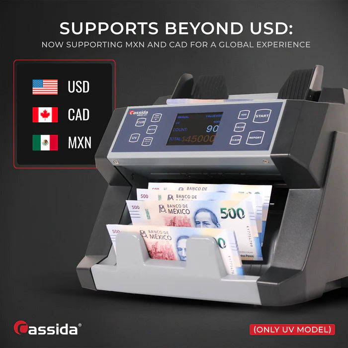 Cassida 6600 UV/MG Business Grade Bill Counter with ValuCount - High-Speed Money Counter for Banks, Retail & Cash-Intensive Businesses