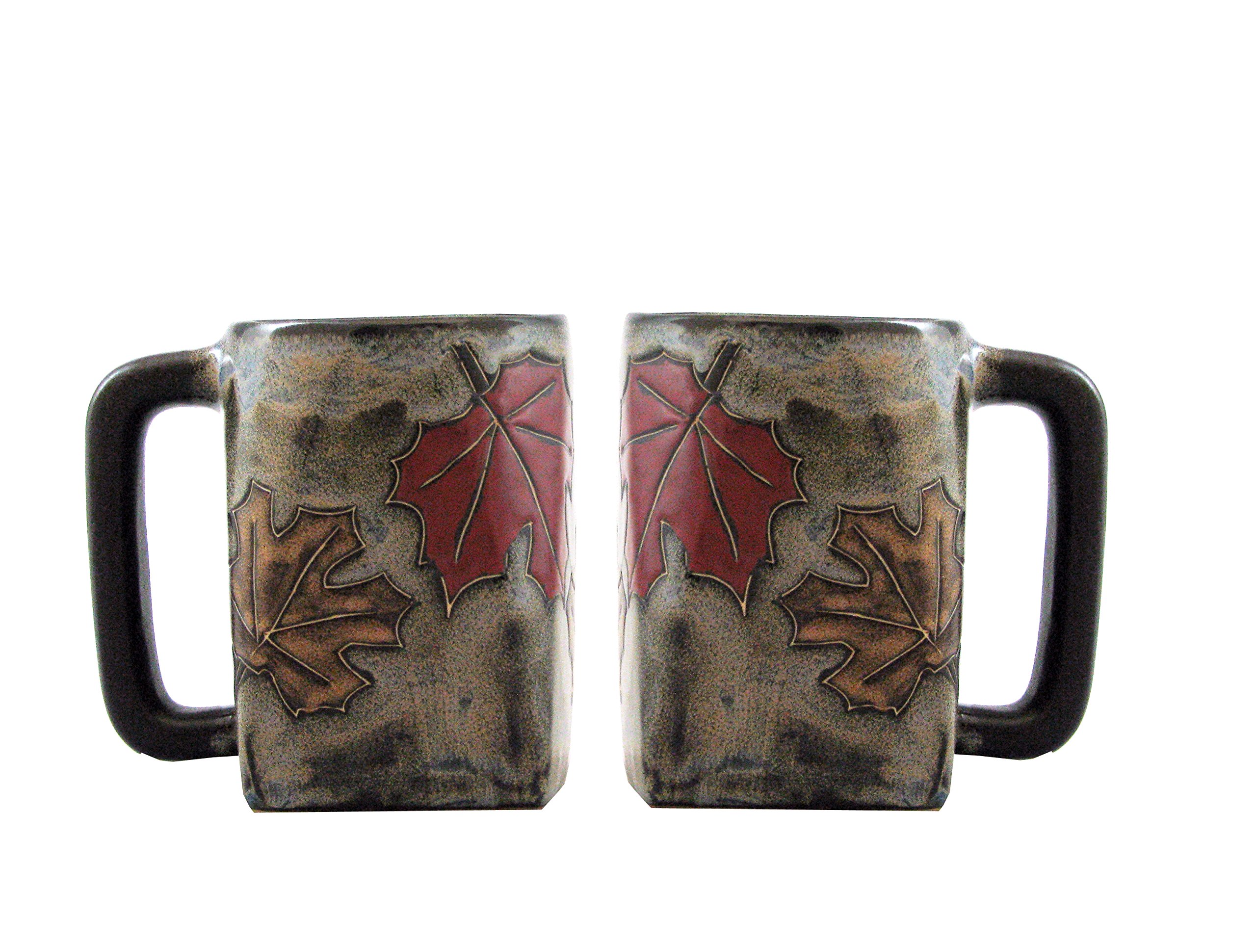 Premium Ceramic Stoneware Mugs Set of 2 - 12 Oz Autumn Leaves Design for Coffee, Tea & Hot Drinks - Rustic Fall Decor for Home, Office & Gifts
