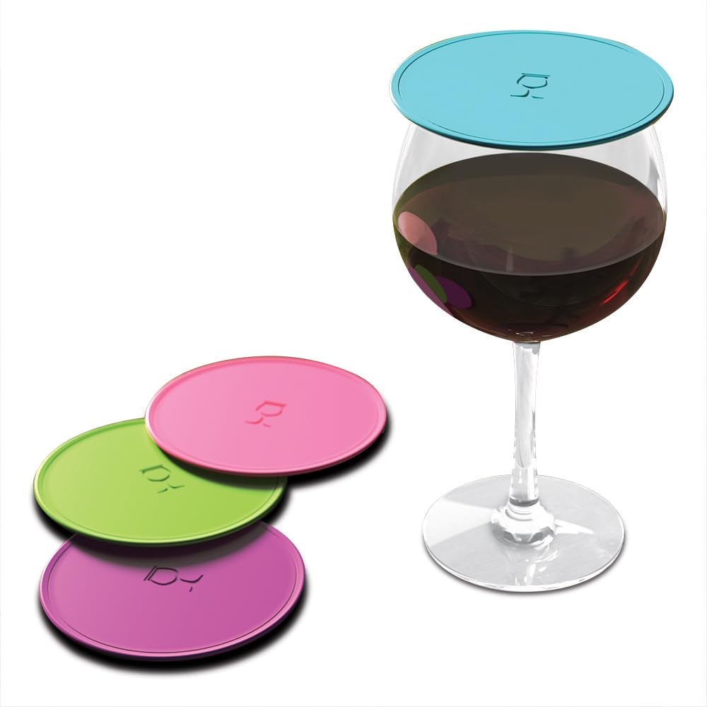 Drink Tops Tap & Seal Reusable Silicone Glass Covers - 4 Pack for Wine Glasses, Coffee Mugs, Tea Cups & Beverage Glasses - Splash Proof & Dust Proof Seal for Outdoor Picnics, Camping & Travel