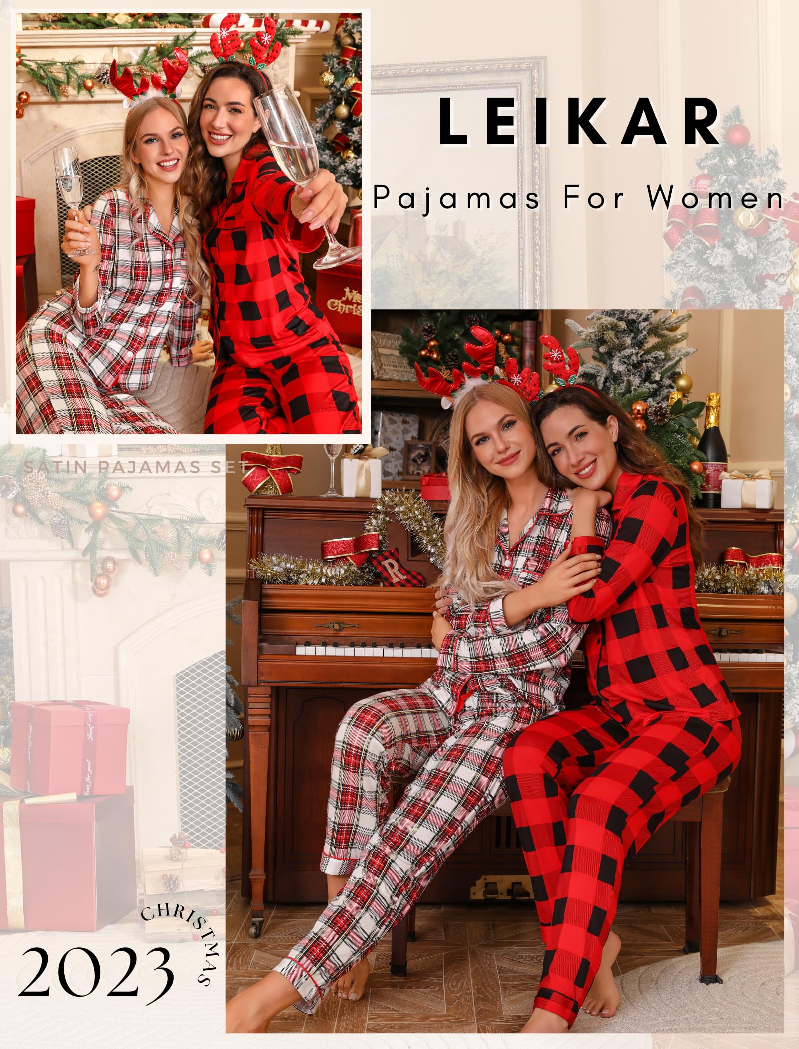 Leikar Women's Soft Button-Up Pajama Set - Long Sleeve Shirt & Pants for Sleepwear, Lounge & Home Comfort - Cozy PJS for Relaxing, Nighttime & Casual Wear