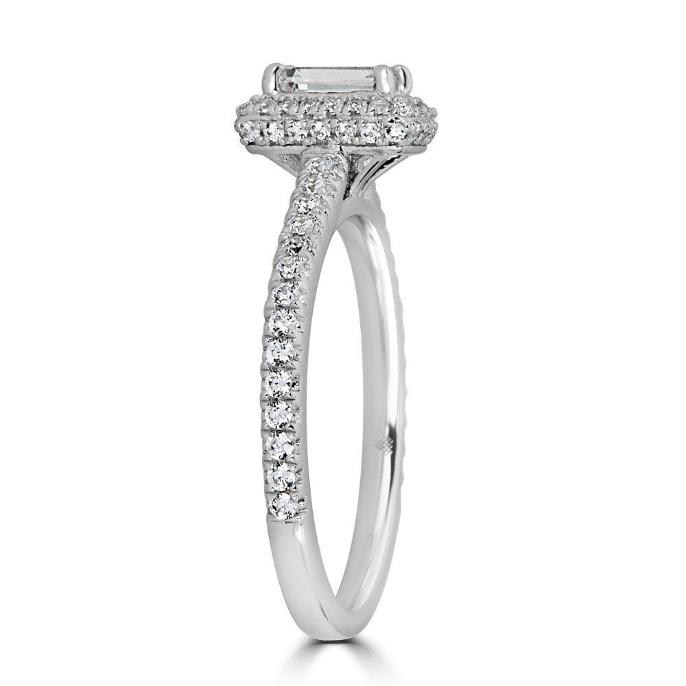 14KT Gold 3/4 CTW Diamond Double Row Emerald Halo Ring for Women – Elegant Wedding, Engagement, Anniversary Jewelry Gift