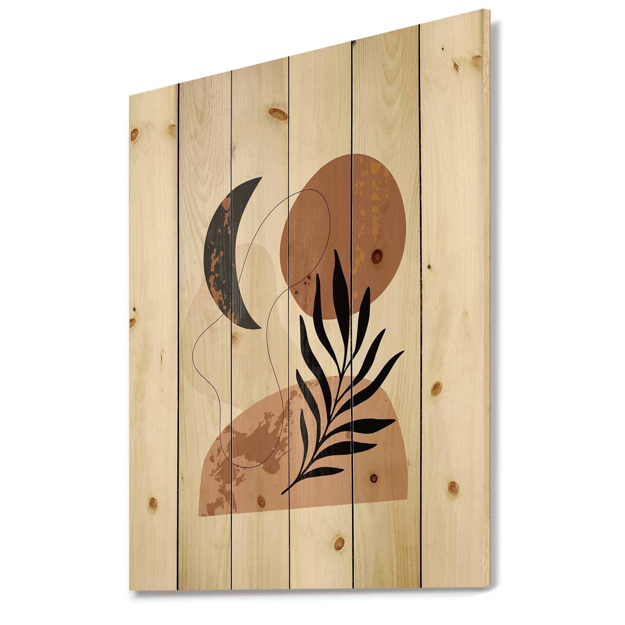 DesignQ Retro Terracotta Moon & Sun Wood Wall Art - Modern Abstract Pine Wood Wall Decor Panels for Living Room, Bedroom & Office Decor