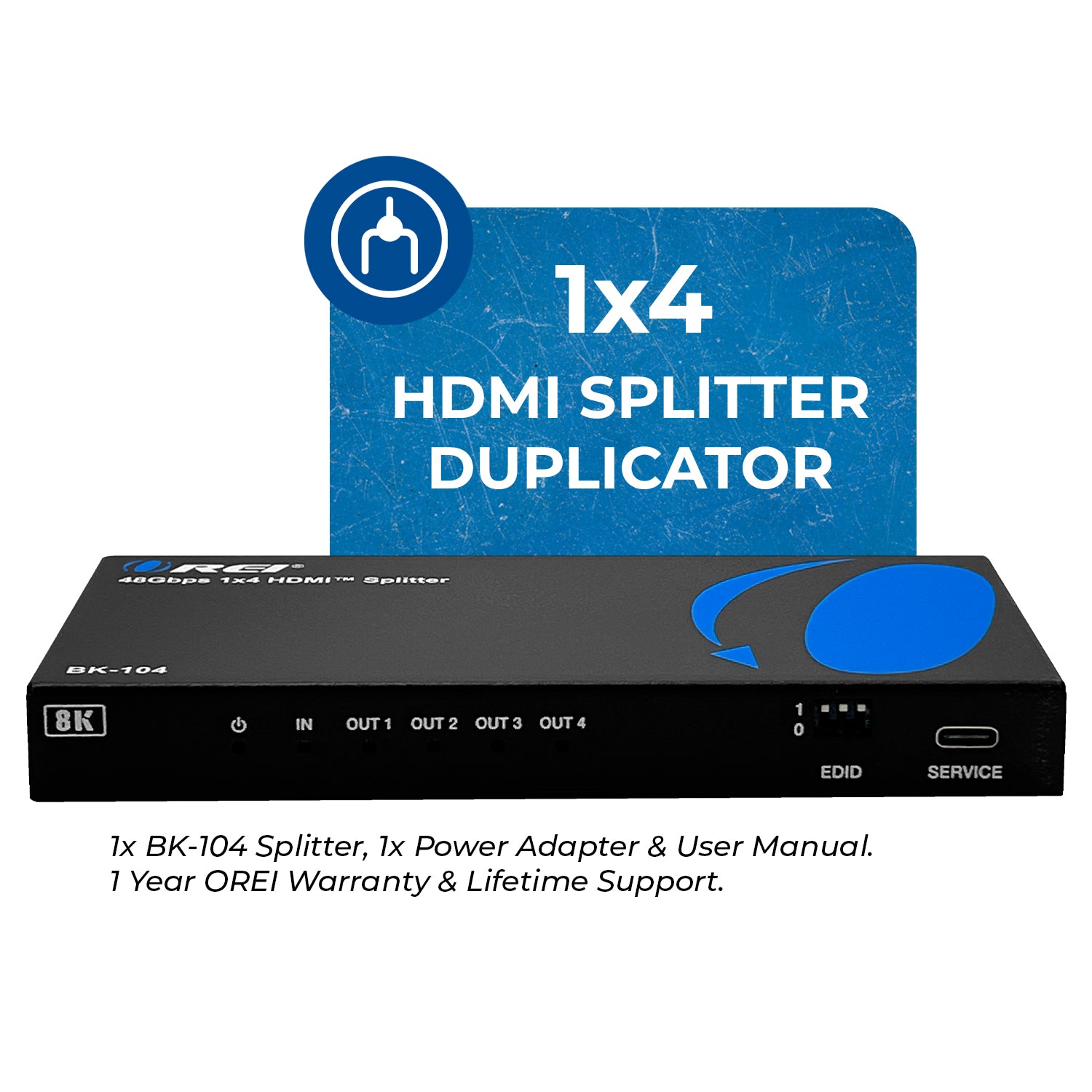 8K 1x4 HDMI Splitter with Downscaler - 4K/1080p Output for Home Theater & Gaming - Black (Model 104) | Perfect for Multi-Screen Displays in Conference Rooms & Entertainment Centers