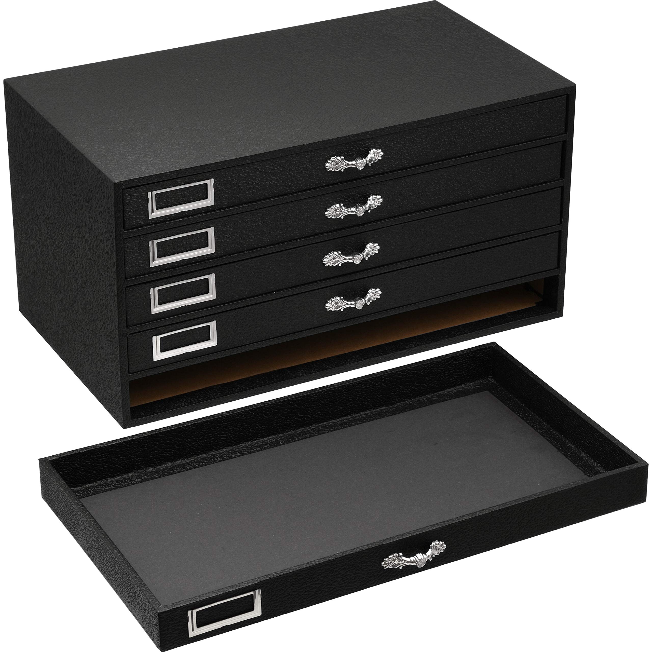 FindingKing 5-Drawer Black Jewelry Storage Organizer Case with 36 Gem Jar Inserts (3 White & 2 Black) - Perfect for Necklace, Ring, Earring & Bracelet Organization at Home or Travel