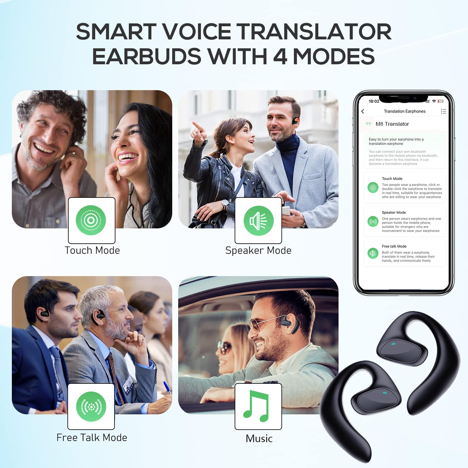 3-in-1 AI Translator Earbuds with 144 Languages Real-Time Translation - Wireless Bluetooth Earbuds for iOS & Android | Perfect for Travel, Business Meetings & Language Learning