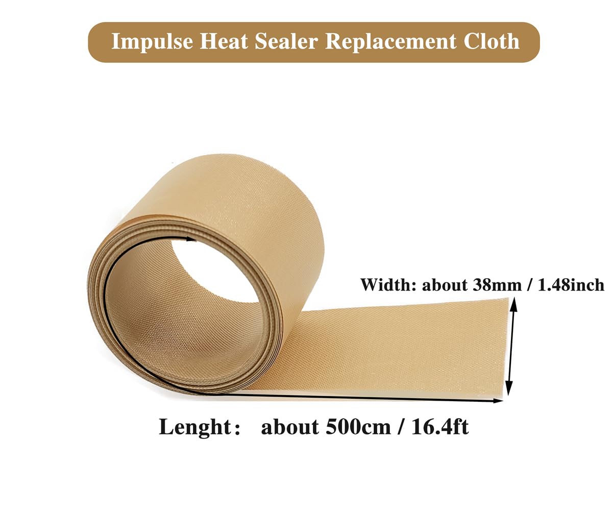 10 Pcs Impulse Sealer Replacement Parts for 12 Inch Heat Sealer - 5mm Wide Sealing Wire with 16.4ft Teflon Cloth Strip (38mm Wide) - Compatible with Most Manual 12