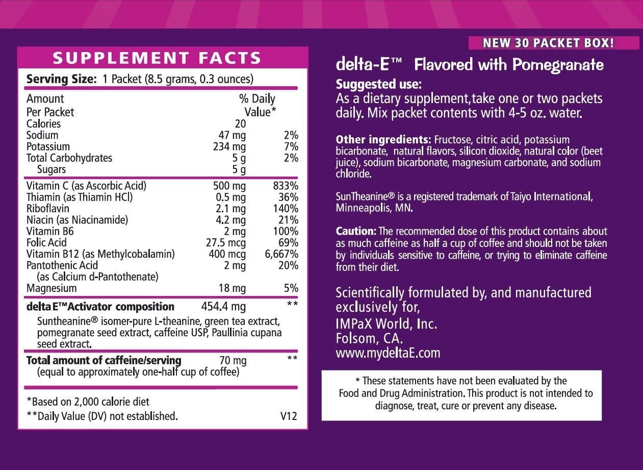 Delta-E Mental Clarity & Focus Energy Drink - Non-GMO, 100% Vegan, Gluten Free Supplement (30 Packets) | Boost Productivity, Study Sessions & Work Performance Naturally