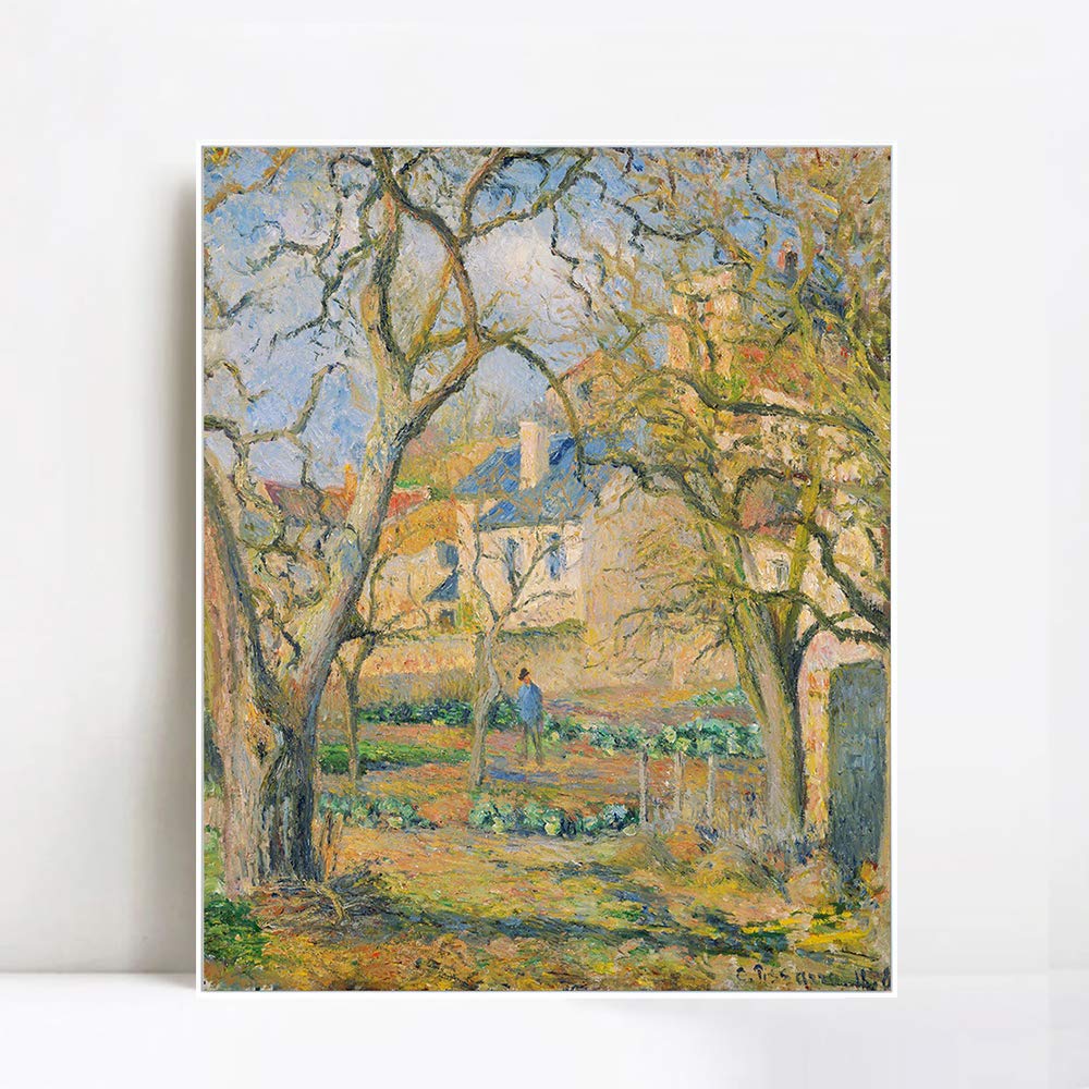 INVIN ART Framed Canvas Giclee Print - Vegetable Garden, 1878 by Camille Pissarro - Wall Art for Living Room & Home Office Decor - White Slim Frame 24x32 Inches - Perfect for Farmhouse & Modern Interior Design
