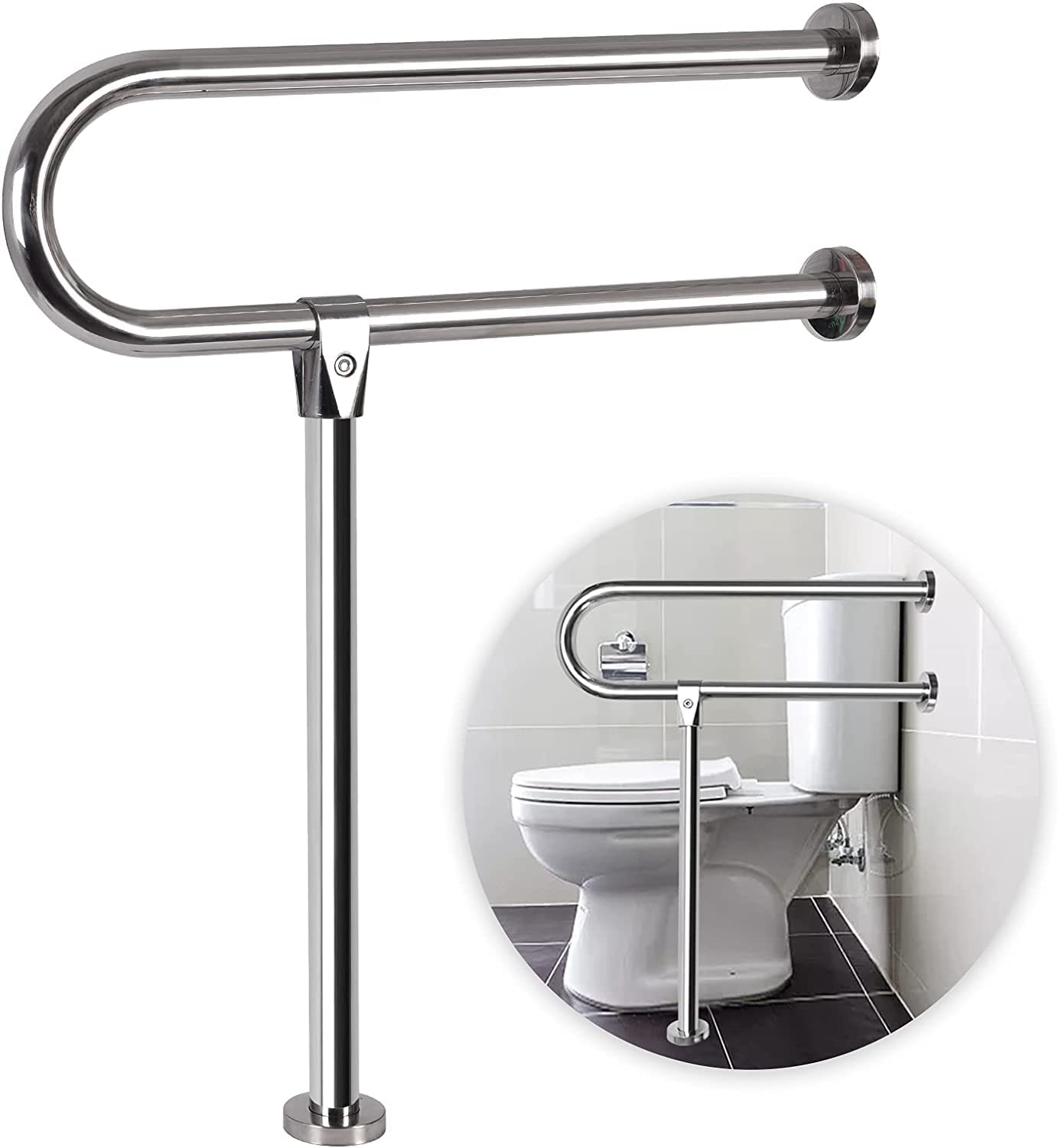PRICEXES Bathroom Safety Grab Bar for Elderly - Adjustable Wall to Floor Mounted Handrail for Seniors & Disabled - Non-Slip Bathroom Support Rail for Shower, Toilet & Bathtub Safety - Ideal for Home Care & Accessibility Needs