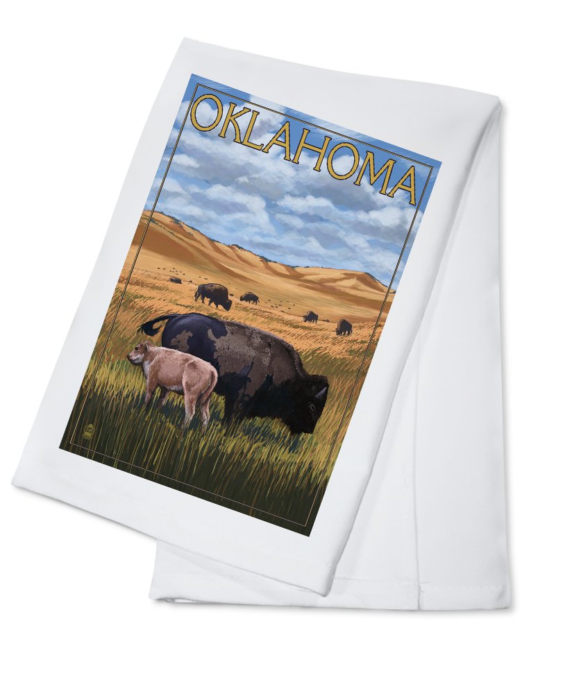 Oklahoma Buffalo and Calf 100% Cotton Tea Towel - Decorative Hand Towel for Kitchen, Home Decor, and Farmhouse Style - Perfect for Drying Dishes, Gift Giving, and Country Themed Decor