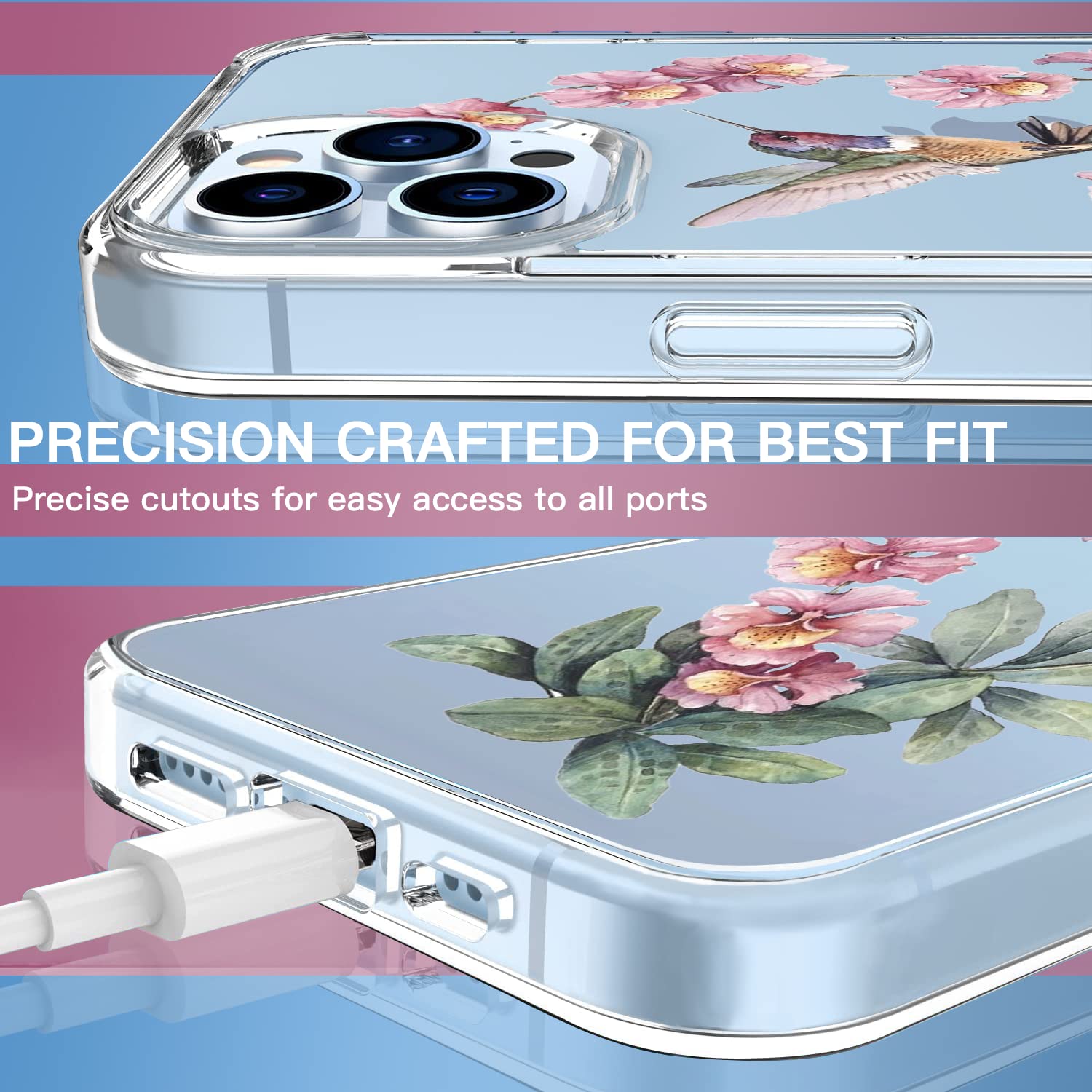 Clear Shock-Resistant iPhone 13 Pro Max Case with Hummingbird Flower Design - Slim Protective Phone Cover for Women, Anti-Scratch & Anti-Yellowing - Perfect for Daily Use, Office, Travel & Outdoor Activities
