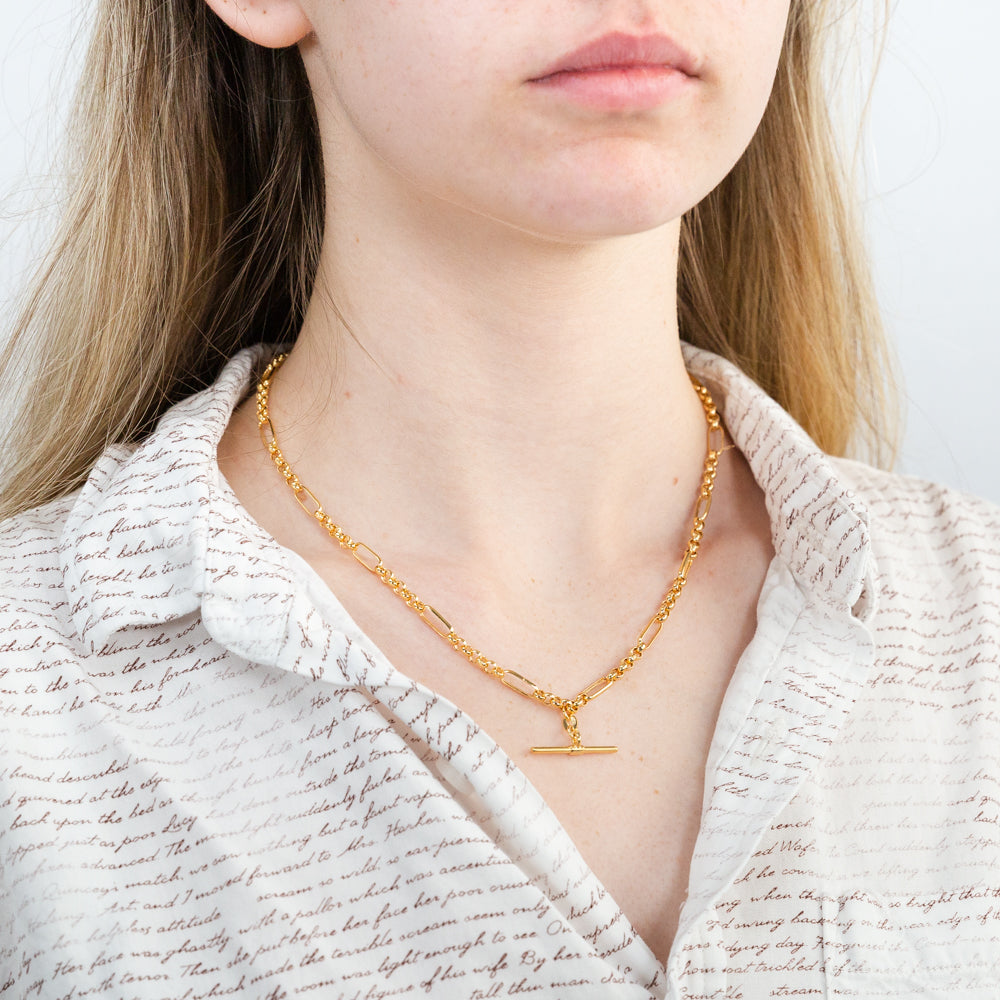 9ct Yellow Gold T Bar Pendant Necklace with 45cm Fancy Chain - Elegant Jewelry for Women, Perfect for Everyday Wear, Parties & Gifts