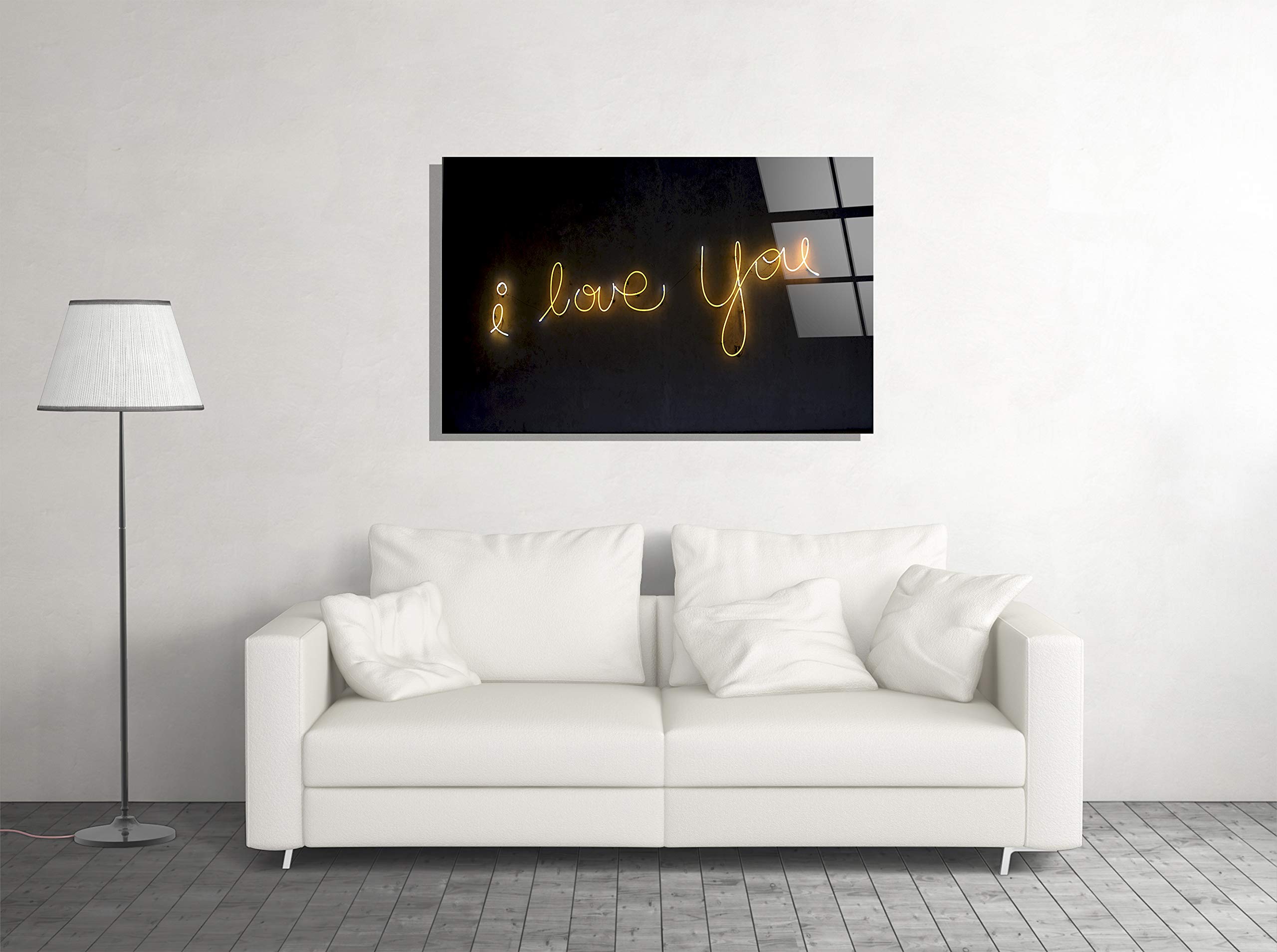 I Love You Neon Sign - 24x36 Tempered Glass Wall Art for Home, Bar, Office & Hotel Decor | Modern Gift for Valentine's Day, Anniversary & Romantic Spaces