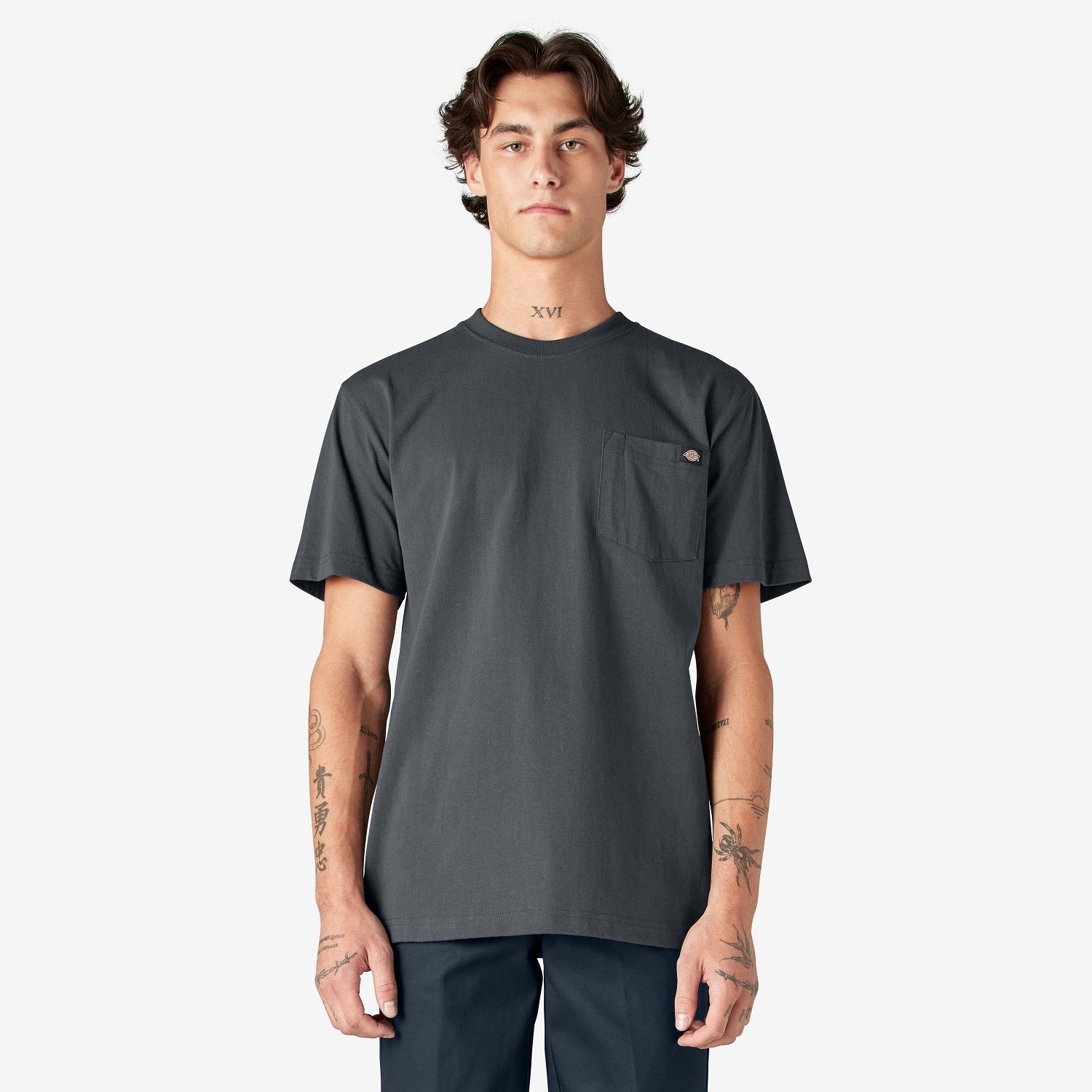 Dickies Men's Heavyweight Short Sleeve Pocket T-Shirt - Charcoal Grey | Durable Workwear for Construction, Landscaping & Outdoor Activities