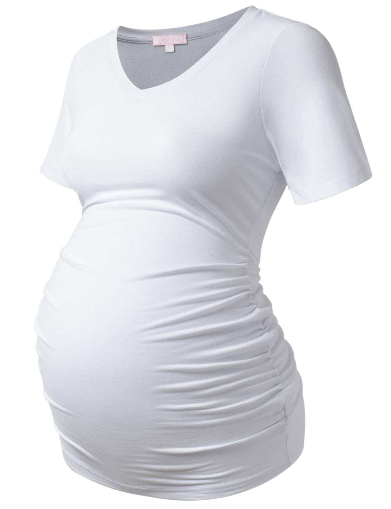 Bhome Maternity Shirt - Soft Cotton Short Sleeve Pregnancy T-Shirt with Side Ruched Design for Comfortable Fit - Perfect for Everyday Wear, Maternity Photos & Baby Showers