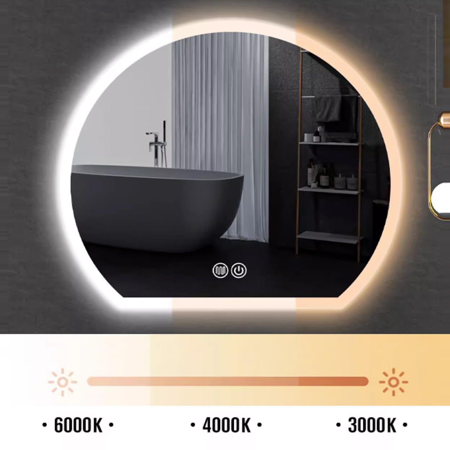 40 Inch LED Bathroom Mirror with Anti-Fog & Dimmable Lights - Half Moon Backlit Vanity Mirror, Shatter-Proof Wall-Mounted Makeup Mirror (Cut Left) - Perfect for Modern Bathrooms, Dressing Rooms & Makeup Stations