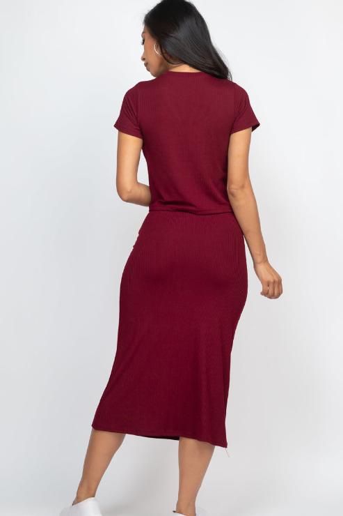 Women's Short Sleeve Ribbed Crop Top & Midi Skirt Outfit Set - Casual Summer Outfits for Women | Perfect for Beach, Date Night & Vacation Wear